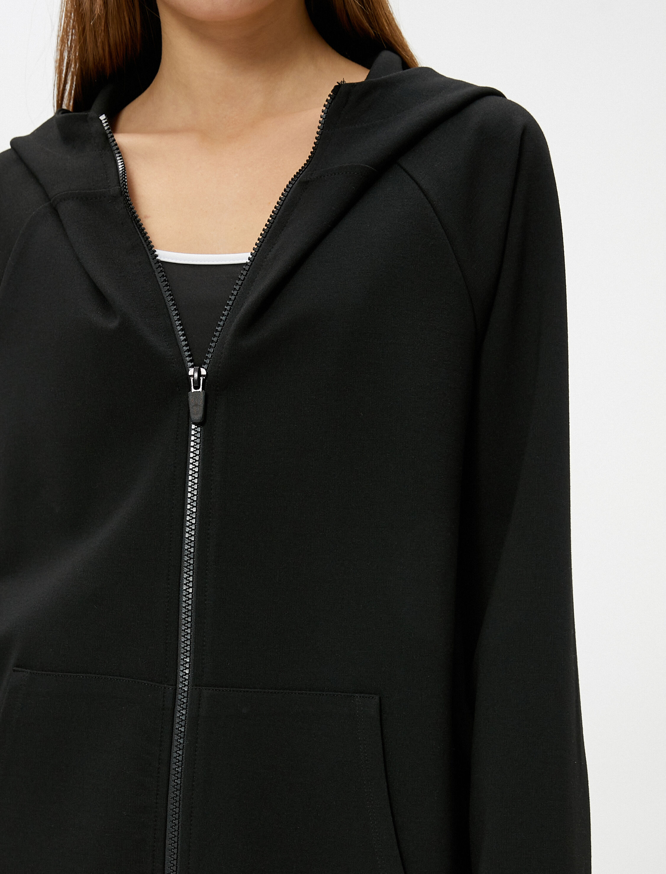   Fermuarlı Kapşonlu Sweatshirt Spor Rahat Kalıp Kanguru Cepli