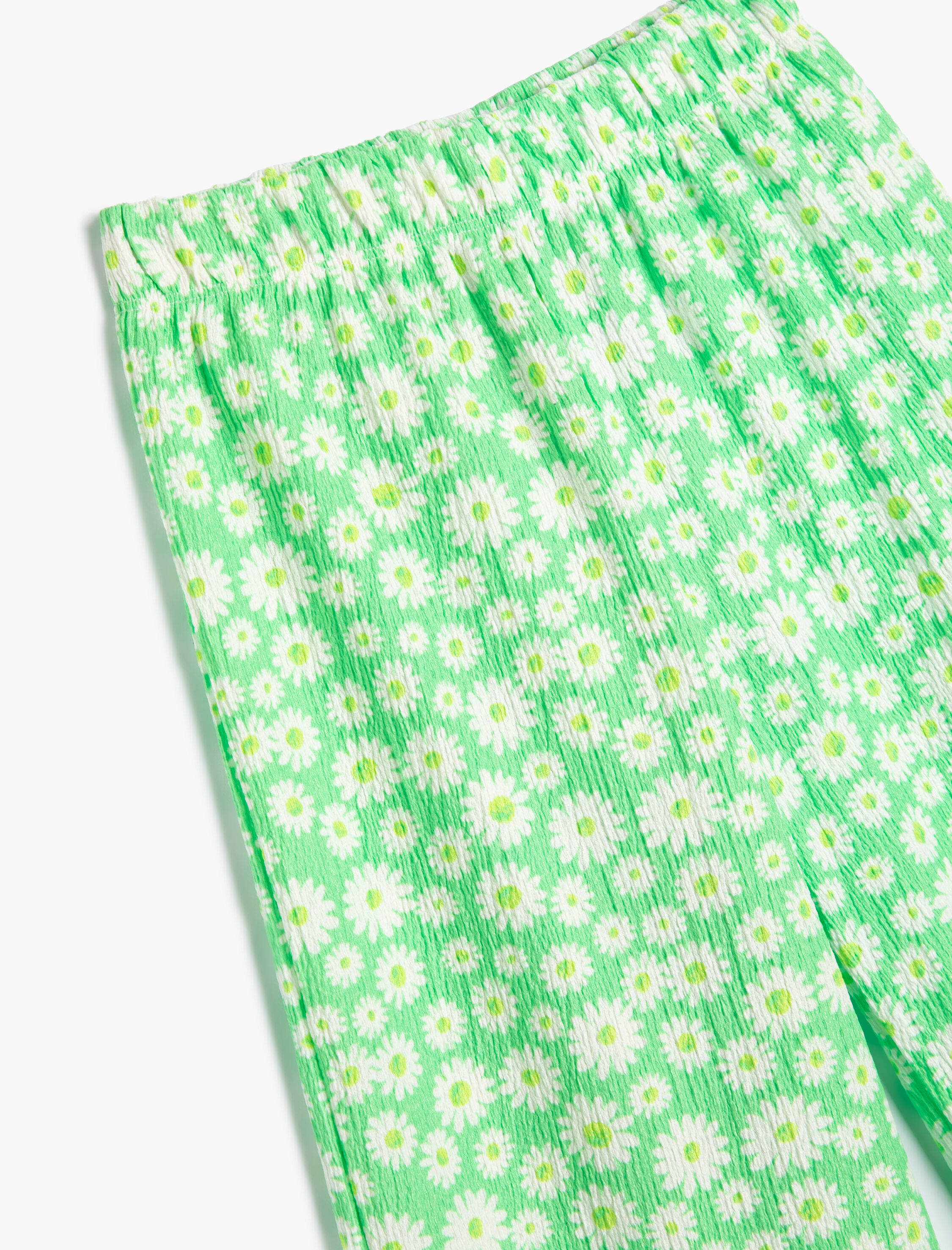  Kız Çocuk Bol Paça Pantolon Çiçekli Beli Lastikli Dokulu