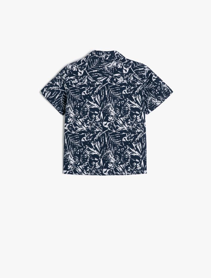 Erkek Bebek Gömlek Kısa Kollu Cep Detaylı Çiçek Desenli Pamuklu