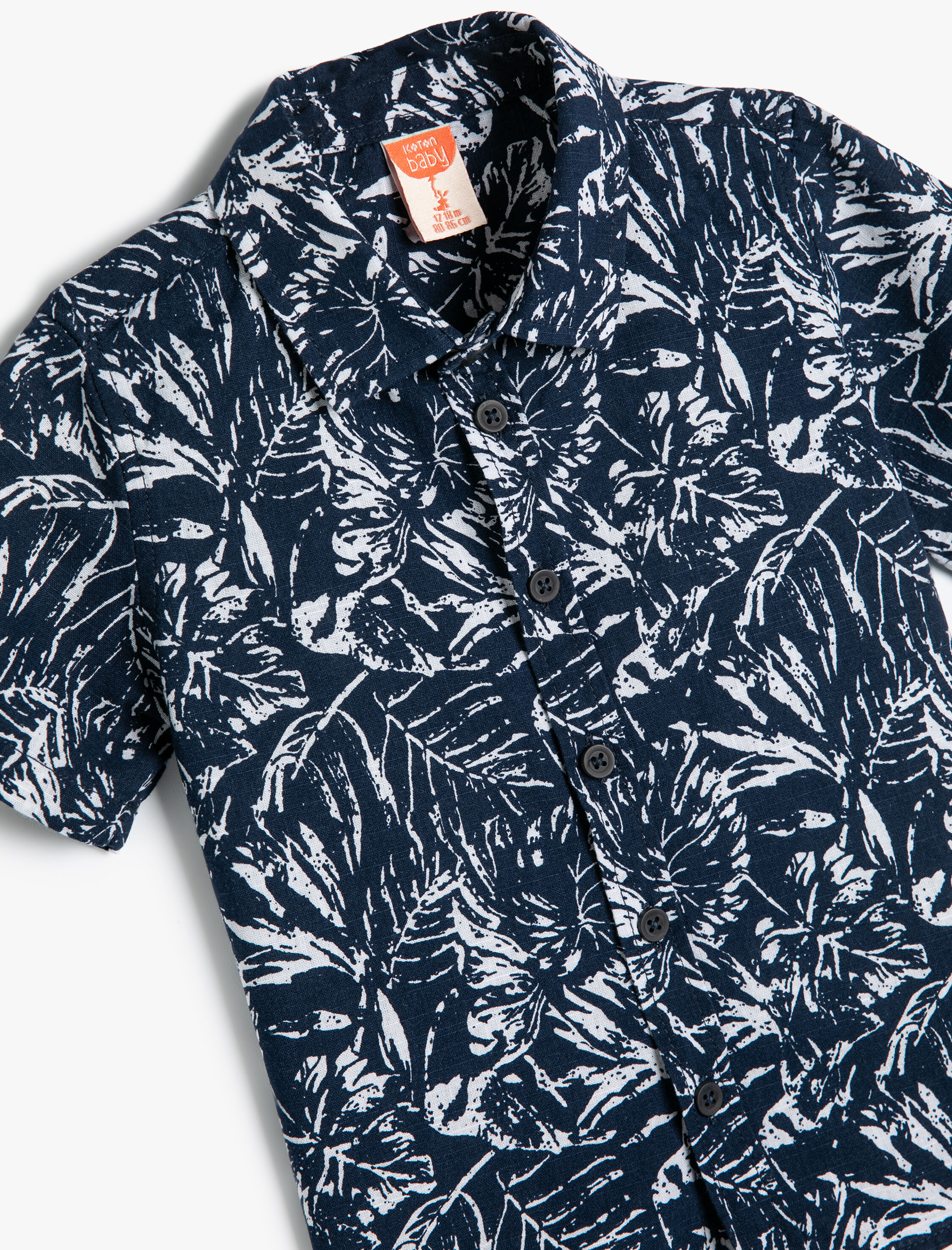  Erkek Bebek Gömlek Kısa Kollu Cep Detaylı Çiçek Desenli Pamuklu