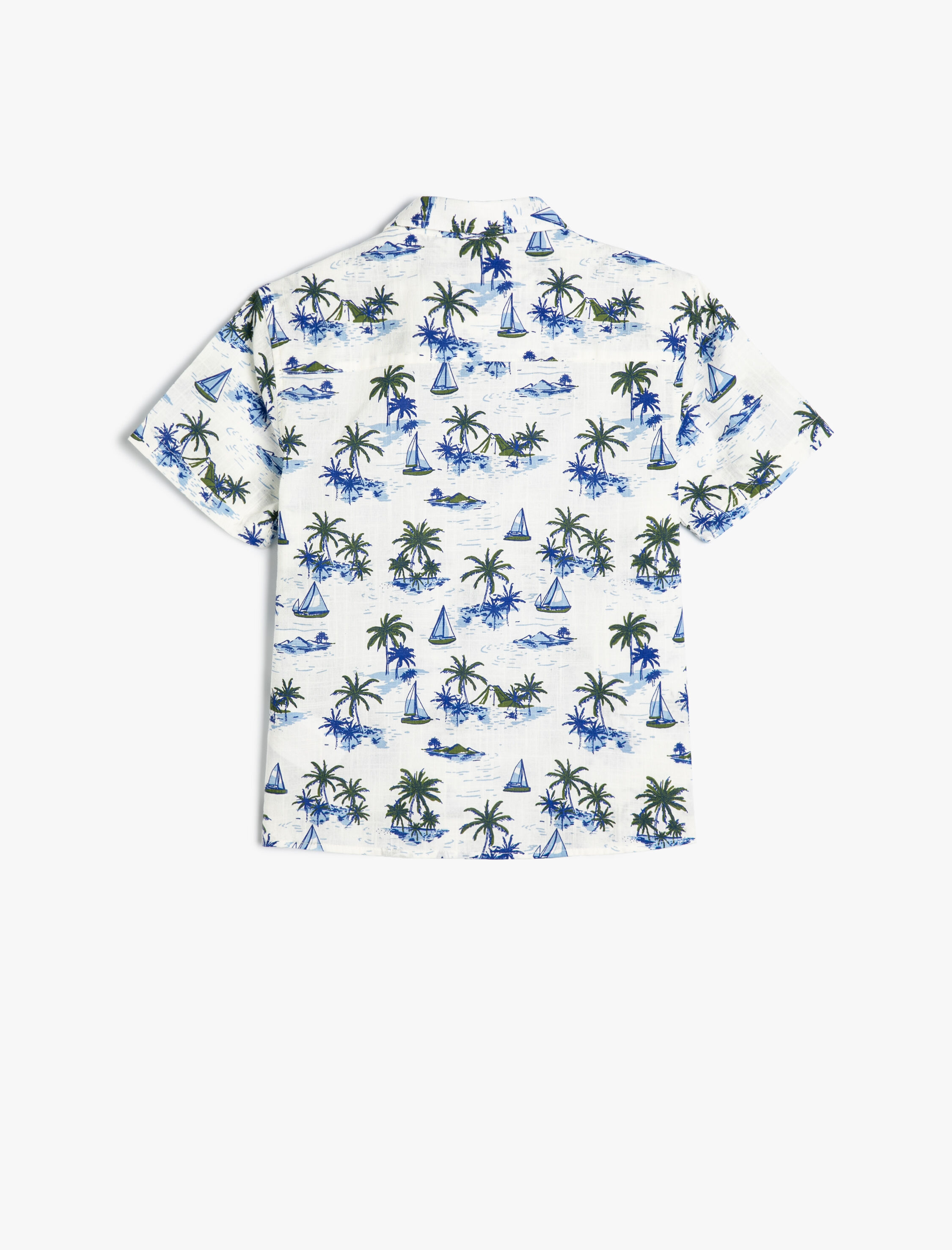  Erkek Çocuk Kısa Kollu Gömlek Palmiye Baskılı Pamuklu