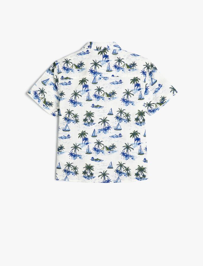 Erkek Çocuk Kısa Kollu Gömlek Palmiye Baskılı Pamuklu