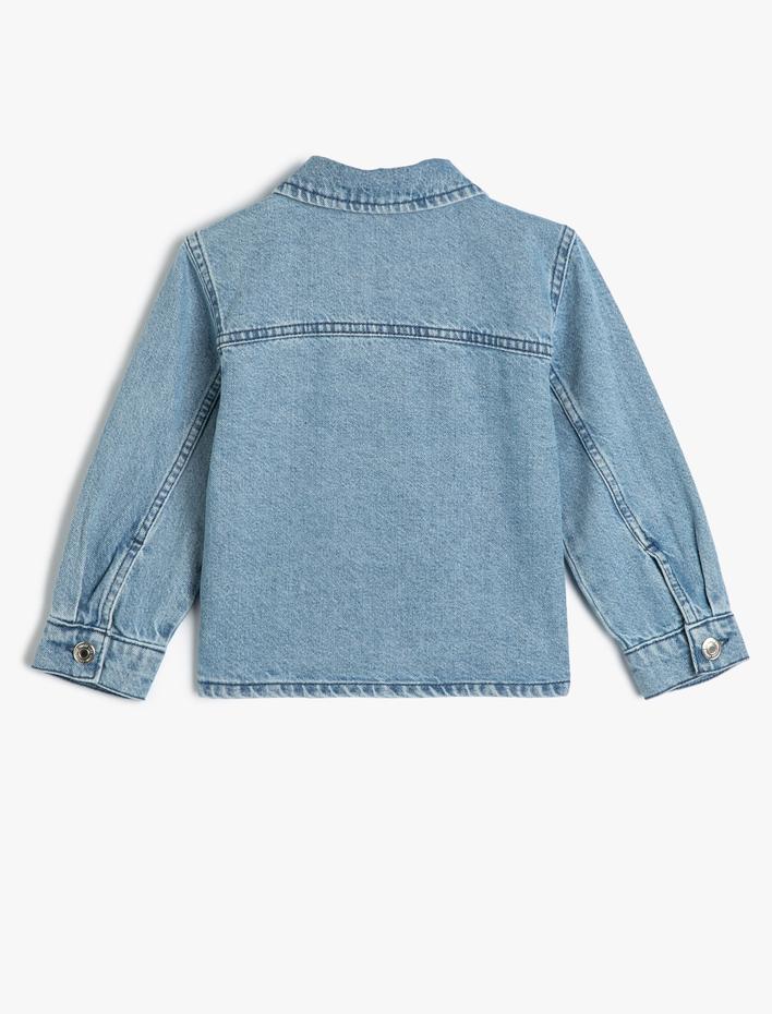 Kız Bebek Kot Ceket Uzun Kollu Çiçek İşlemeli Pamuklu