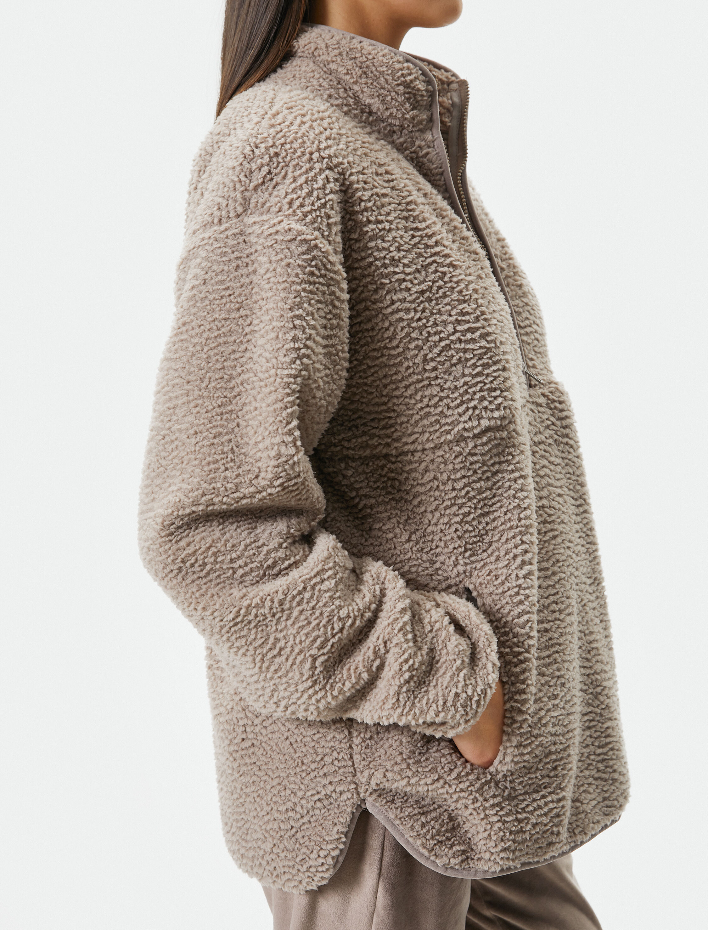   Polar Pijama Üstü Yarım Fermuarlı Dik Yaka Cepli