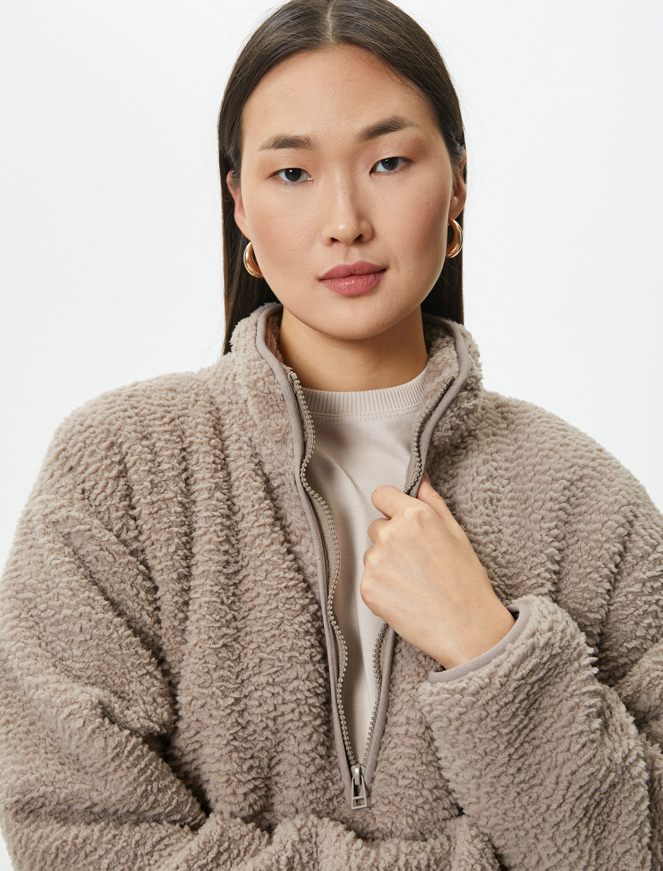   Polar Pijama Üstü Yarım Fermuarlı Dik Yaka Cepli