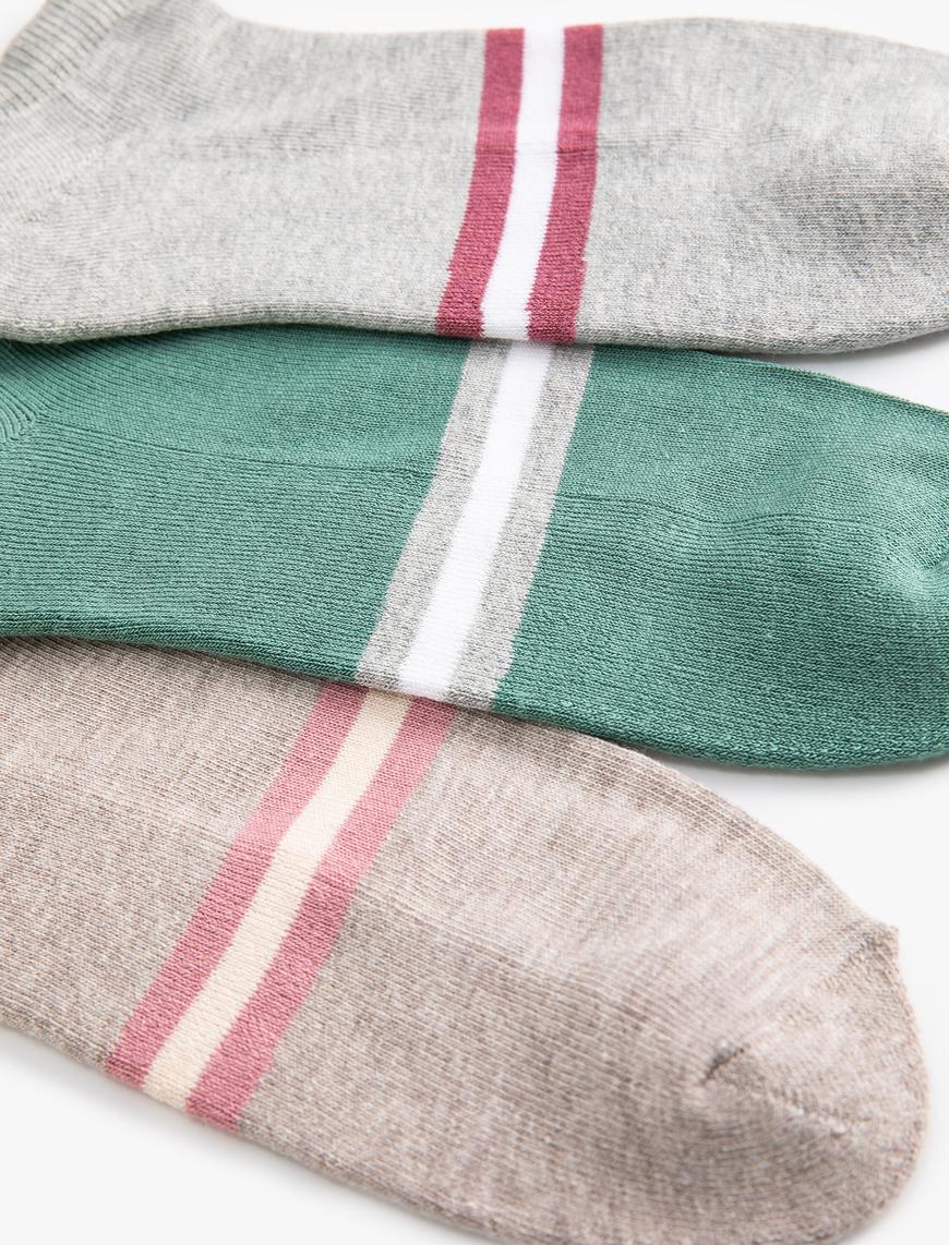  Kadın 3'lü Patik Çorap Seti Şerit Desenli Çok Renkli