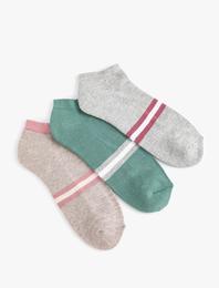 3'lü Patik Çorap Seti Şerit Desenli Çok Renkli
