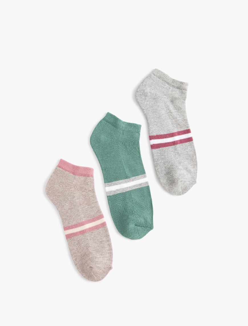  Kadın 3'lü Patik Çorap Seti Şerit Desenli Çok Renkli
