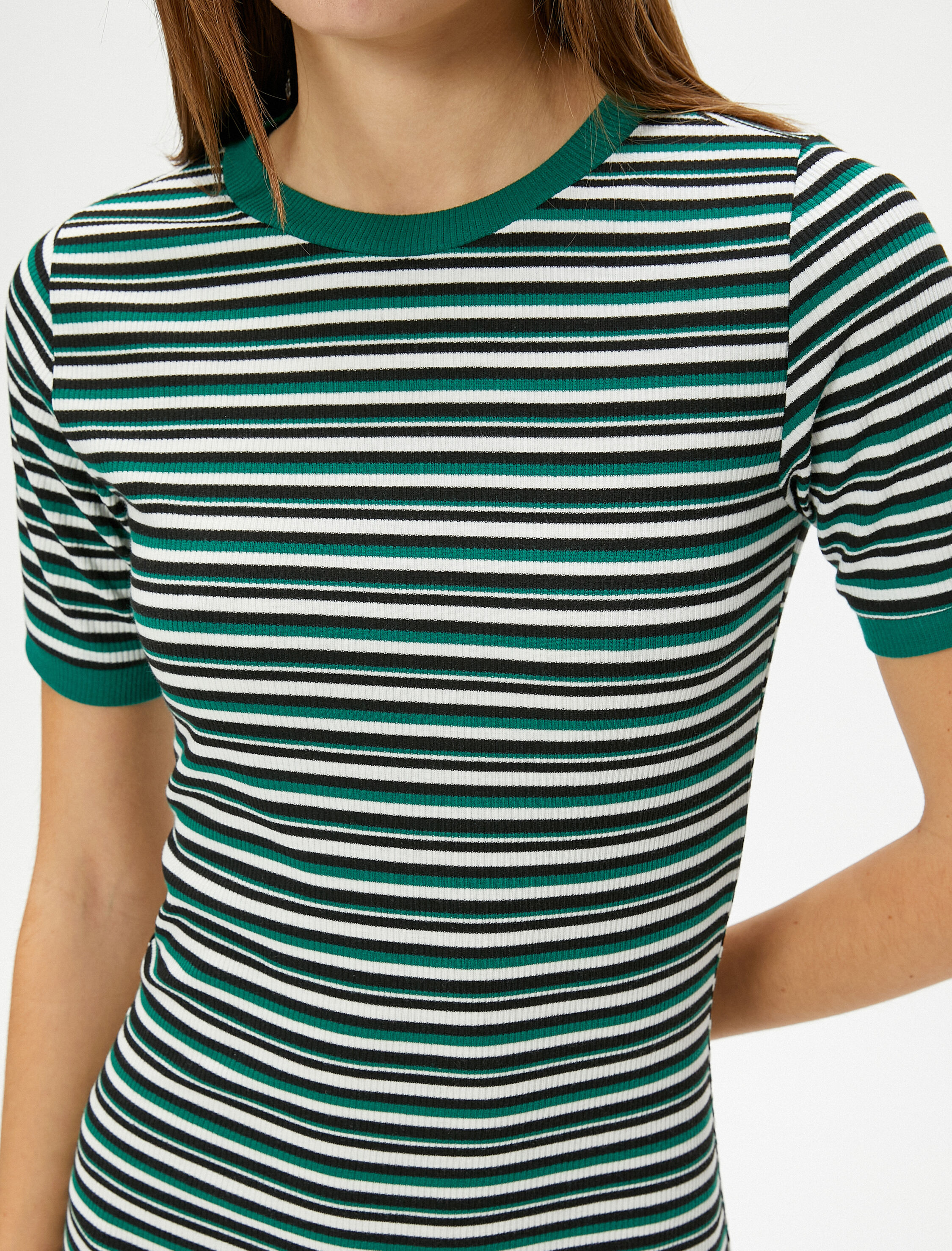   Mini Kalem Elbise Kısa Kollu Bisiklet Yaka Ribanalı