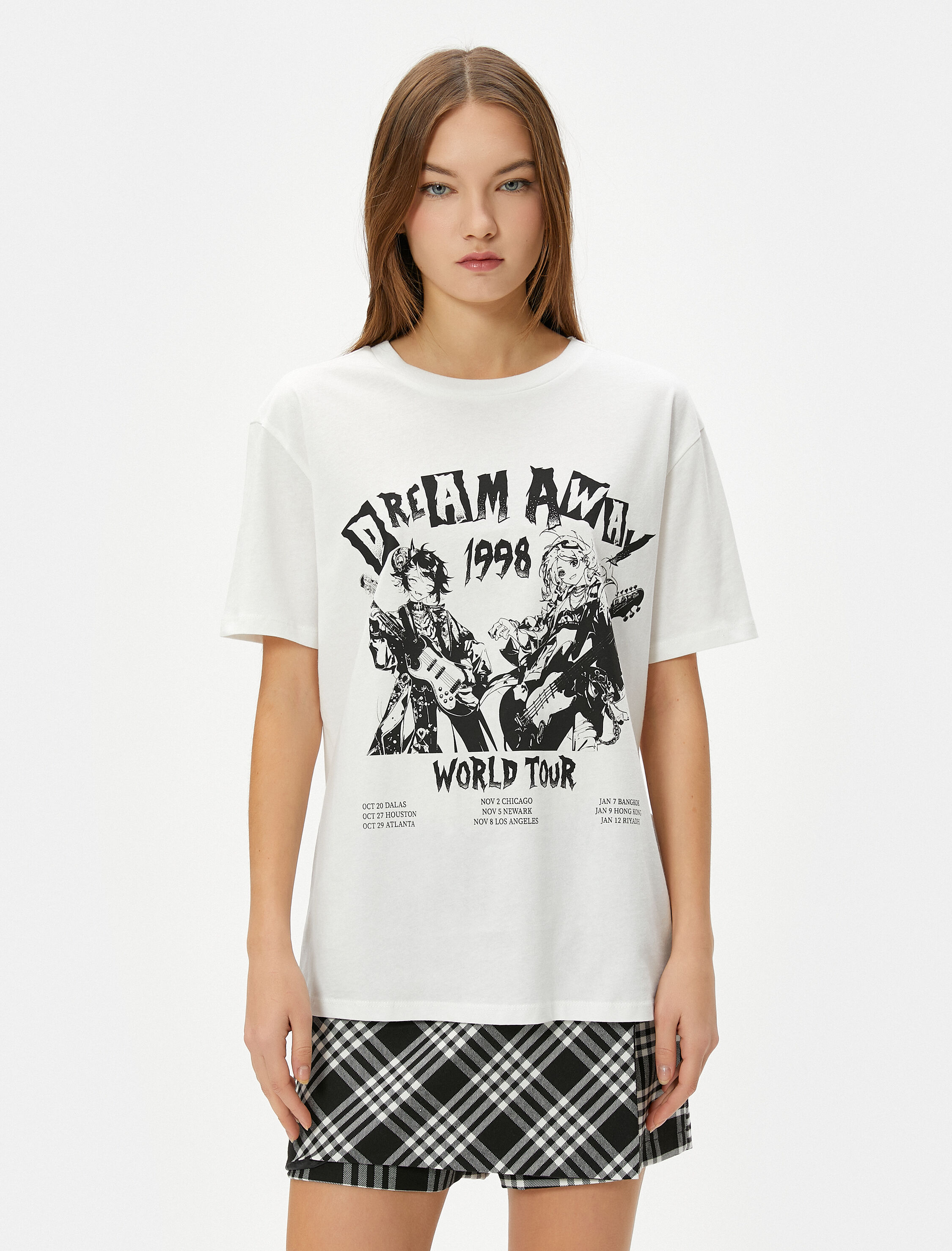   Anime Tişört Müzik Temalı Rahat Kalıp Pamuklu Kısa Kollu Bisiklet Yaka