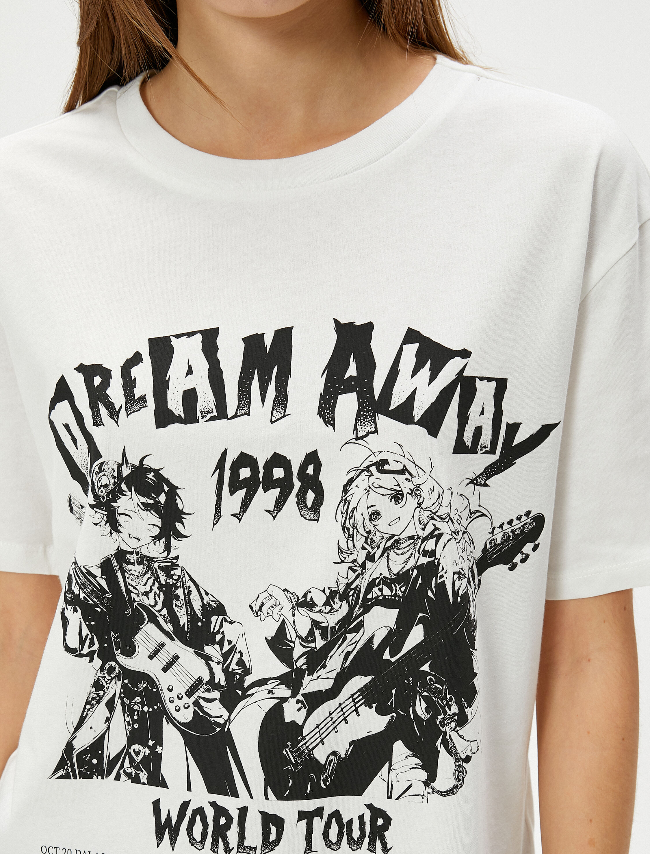   Anime Tişört Müzik Temalı Rahat Kalıp Pamuklu Kısa Kollu Bisiklet Yaka