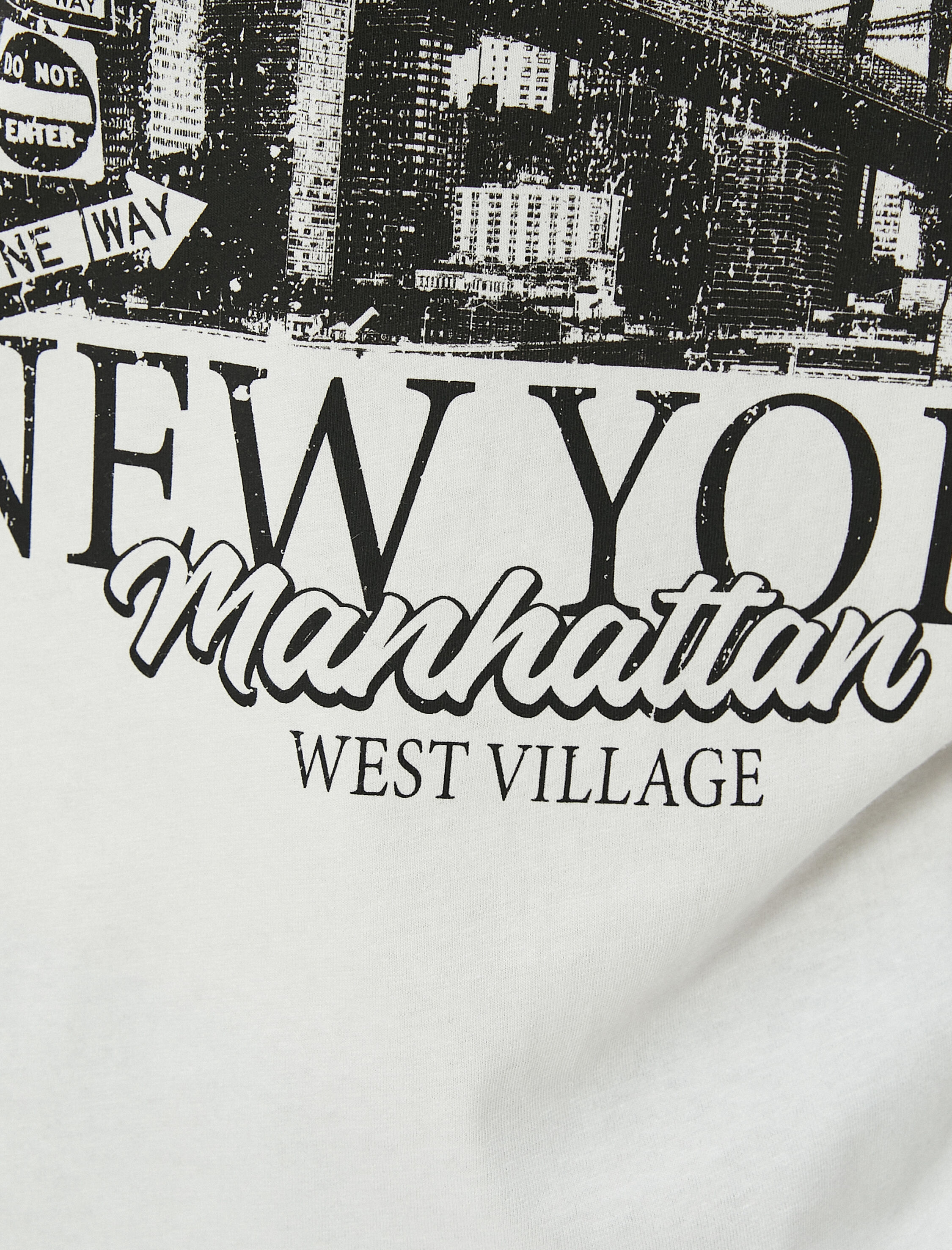   New York Tişört Şehir Temalı Rahat Kalıp Pamuklu Kısa Kollu Bisiklet Yaka