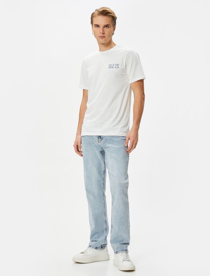  Slogan Baskılı Tişört Bisiklet Yaka Kısa Kollu Pamuklu