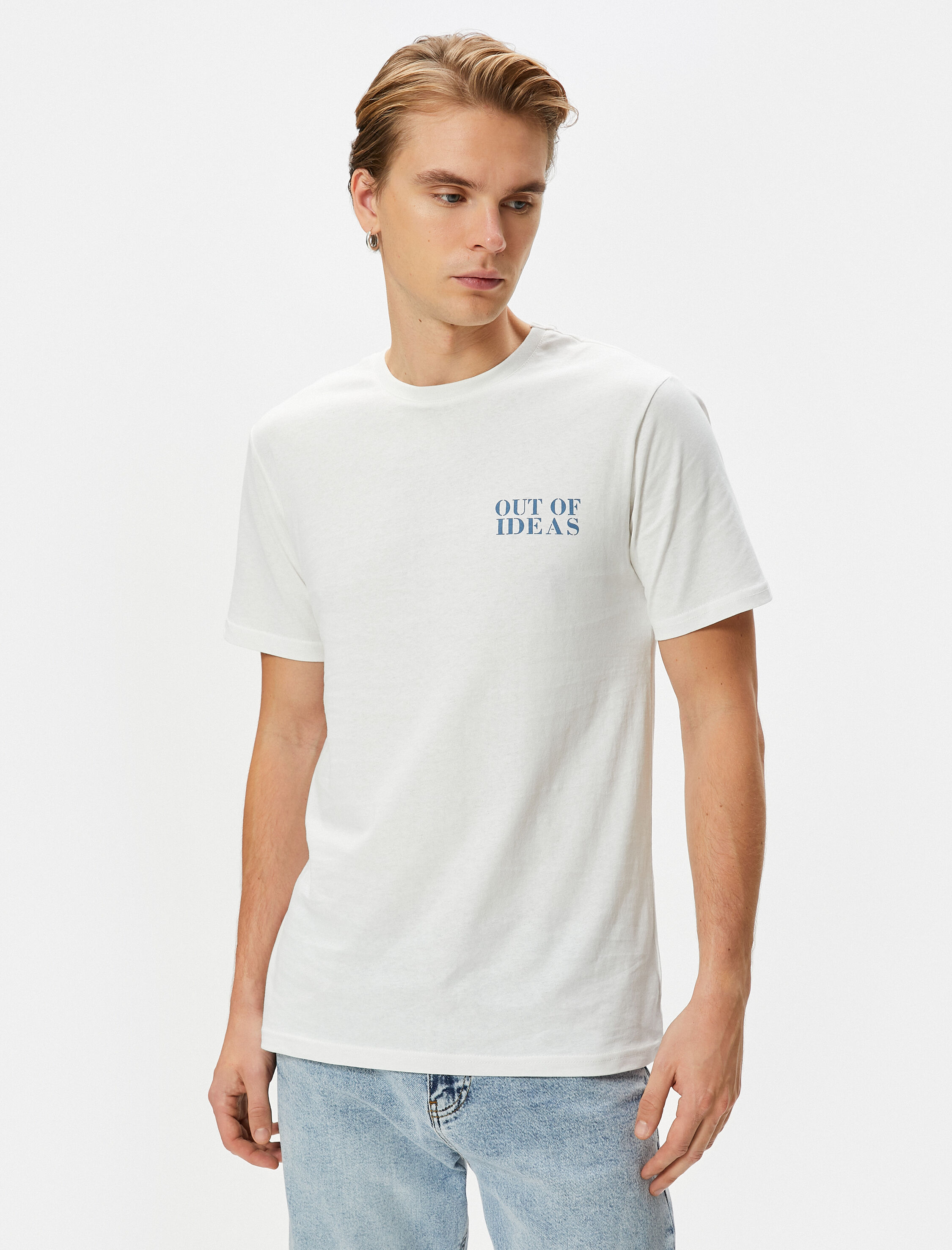   Slogan Baskılı Tişört Bisiklet Yaka Kısa Kollu Pamuklu