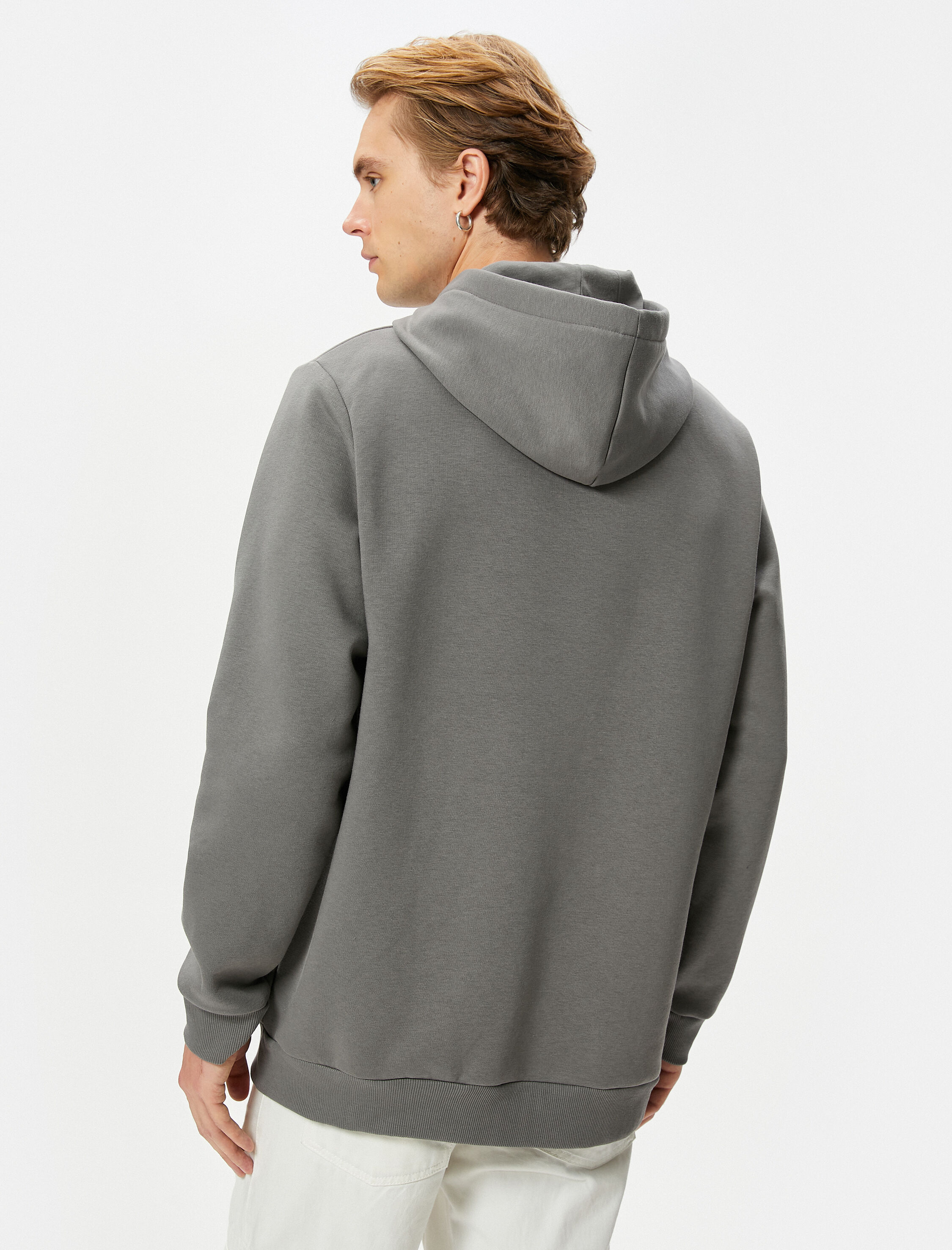   Kapşonlu Sweatshirt Mitoloji Temalı Baskılı Ribanalı Uzun Kollu Şardonlu