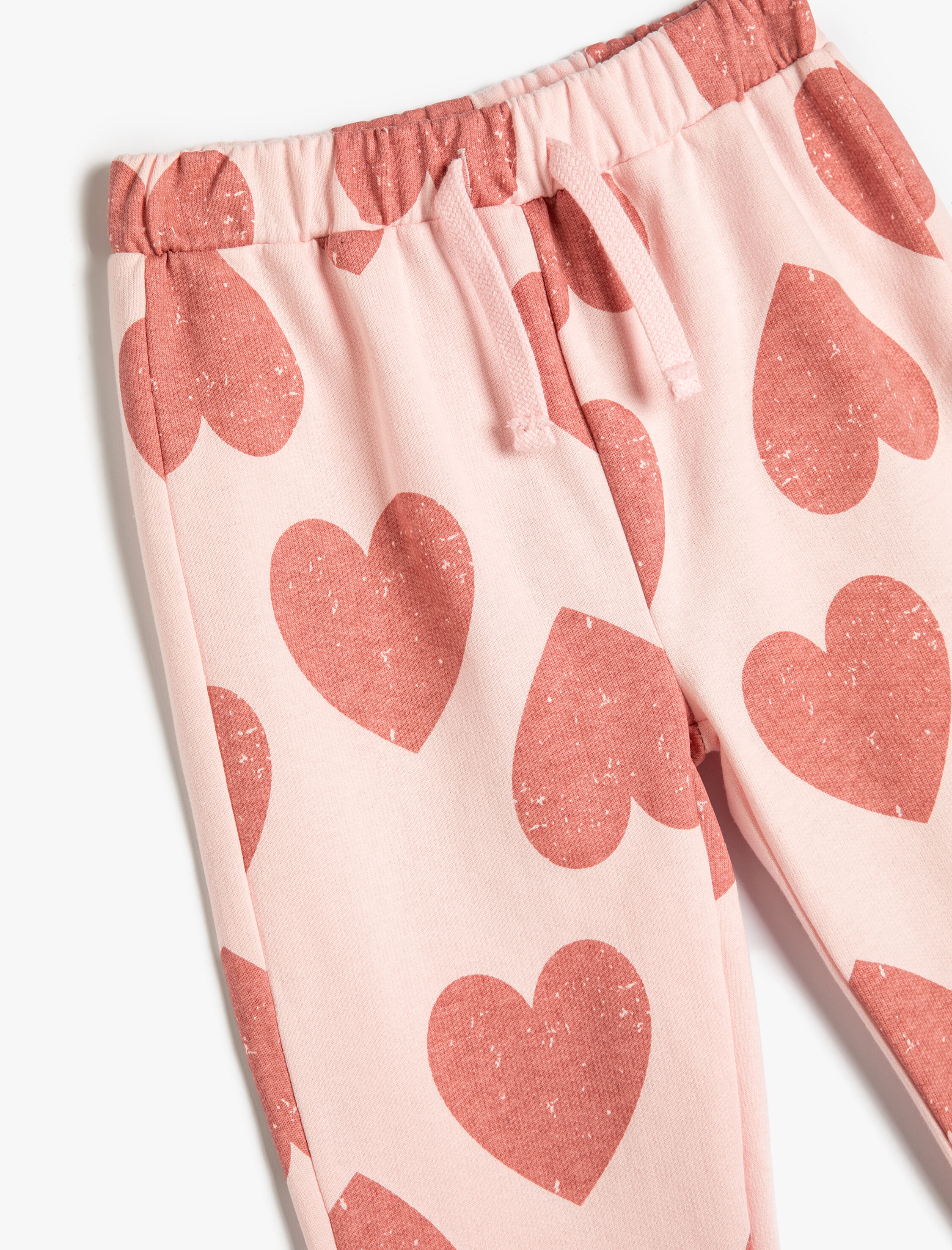  Kız Bebek Kalpli Jogger Eşofman Altı Şardonlu Pamuklu Beli Lastikli