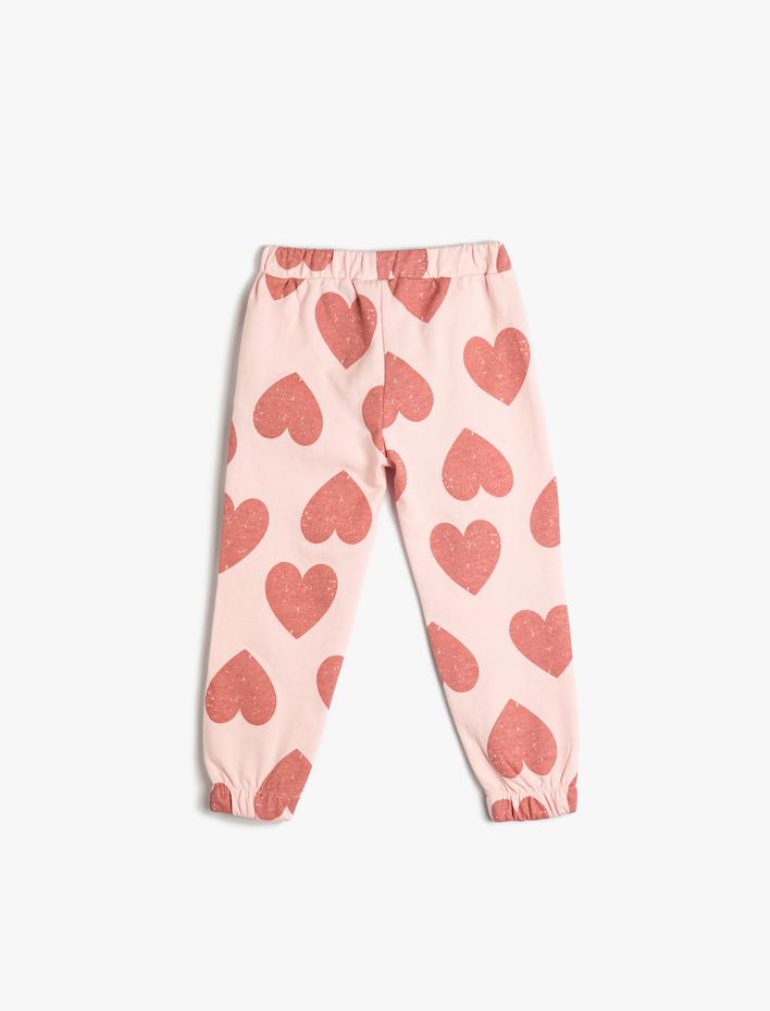 Kız Bebek Kalpli Jogger Eşofman Altı Şardonlu Pamuklu Beli Lastikli