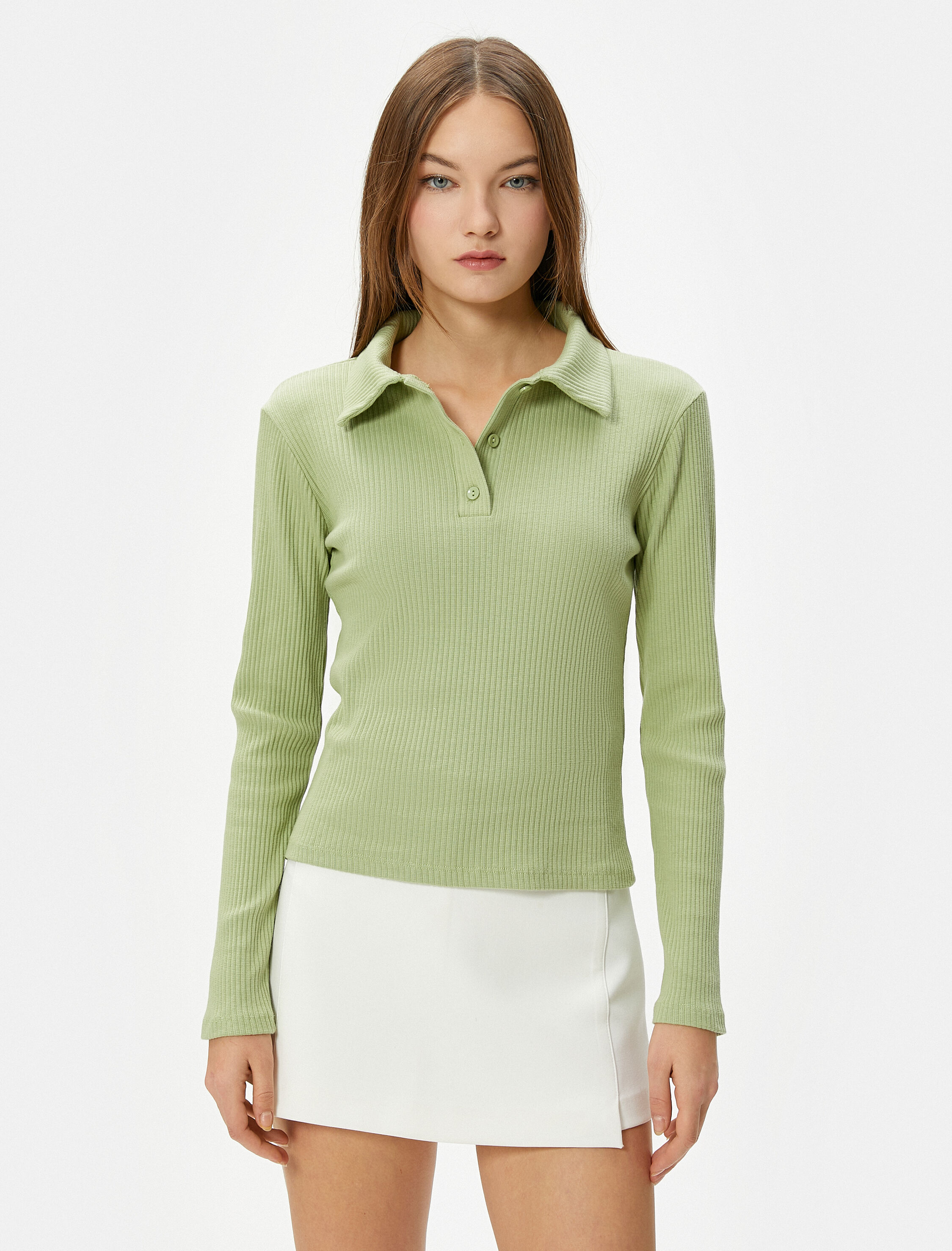   Polo Yaka Tişört Dar Kalıp Kaşkorse Uzun Kollu Pamuklu