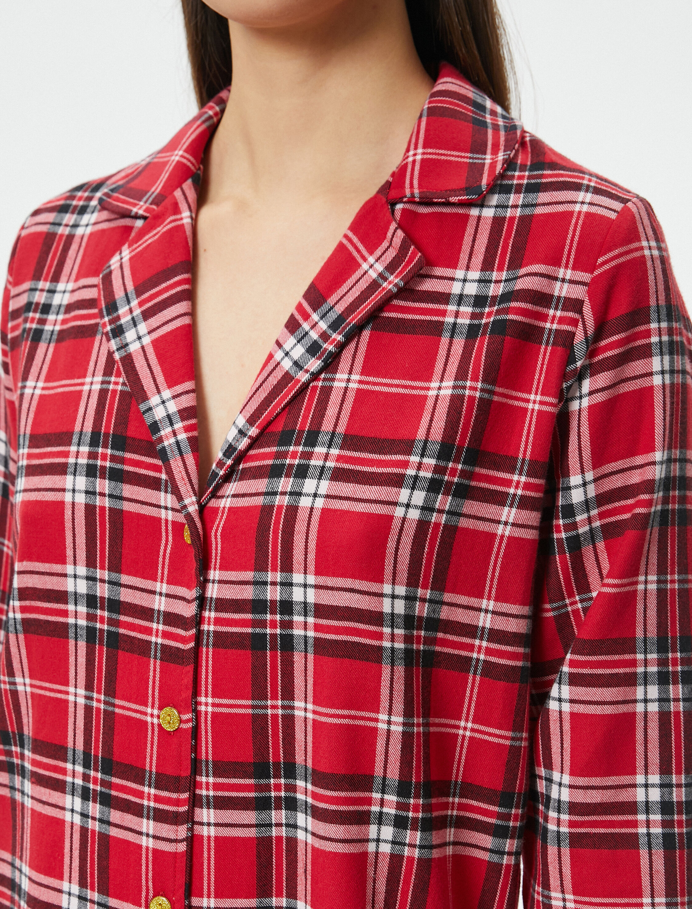   Mini Gömlek Gecelik Uzun Kollu Düğmeli Yılbaşı Temalı