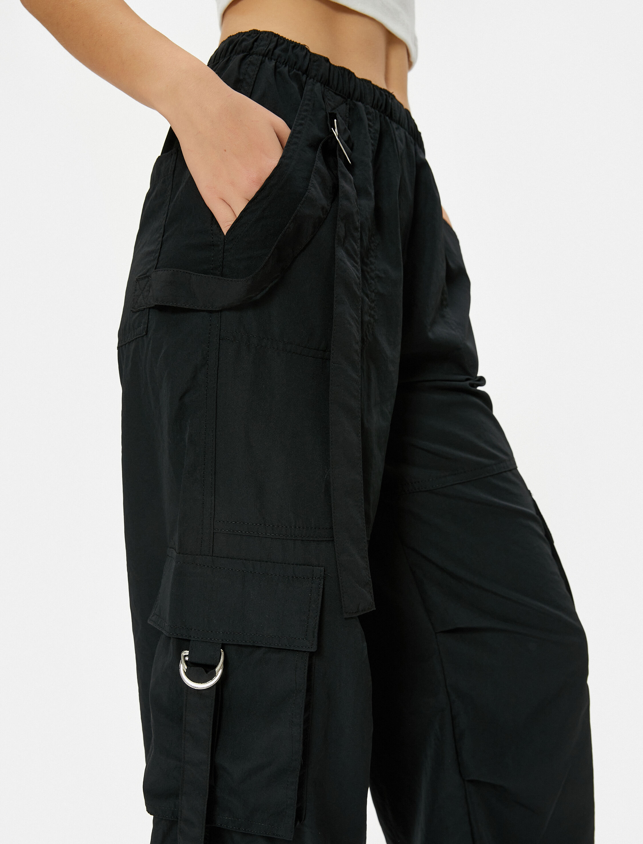   Paraşüt Pantolon Kargo Cepli Kemer Detaylı Lastikli Paça
