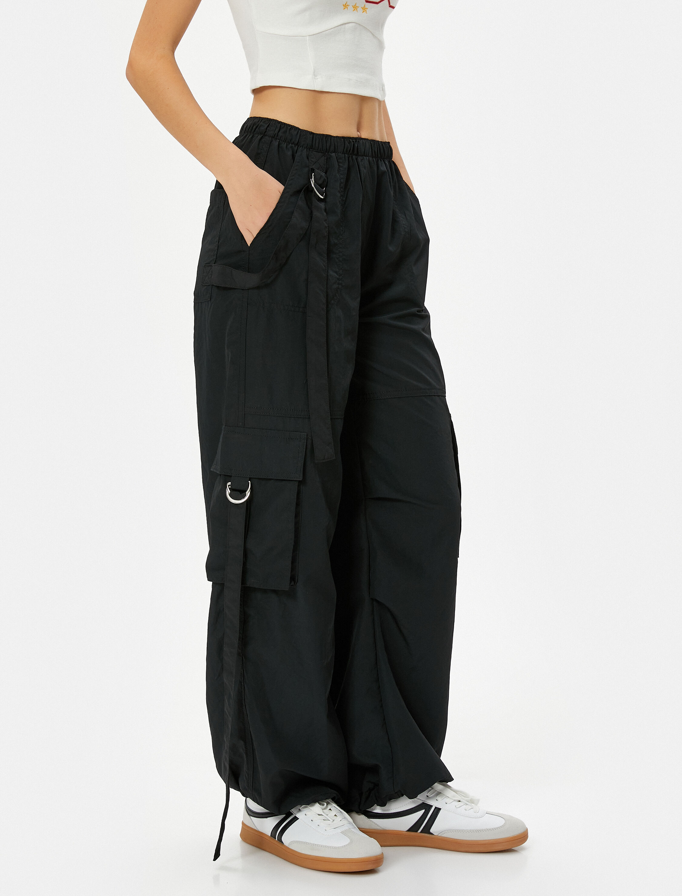   Paraşüt Pantolon Kargo Cepli Kemer Detaylı Lastikli Paça