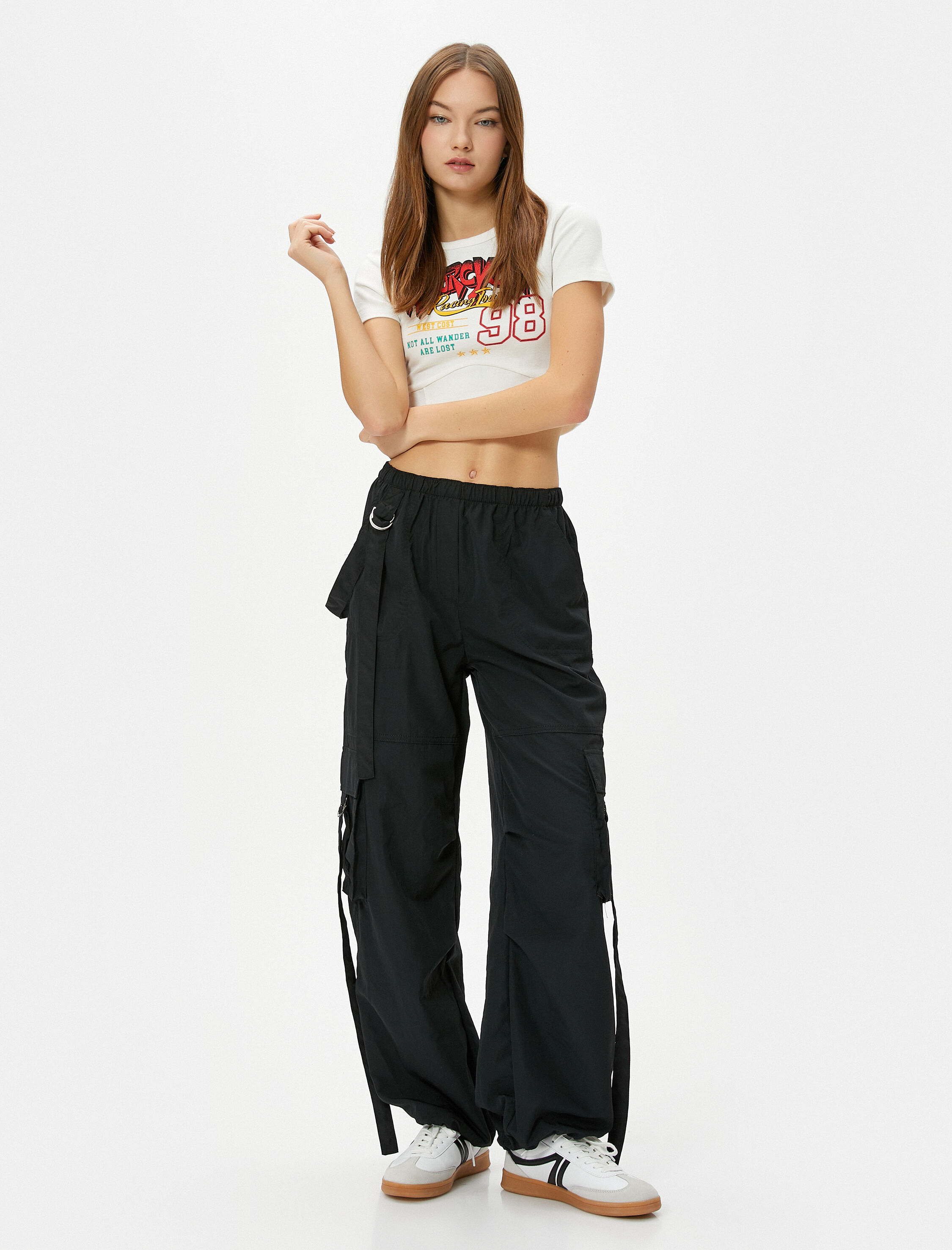   Paraşüt Pantolon Kargo Cepli Kemer Detaylı Lastikli Paça