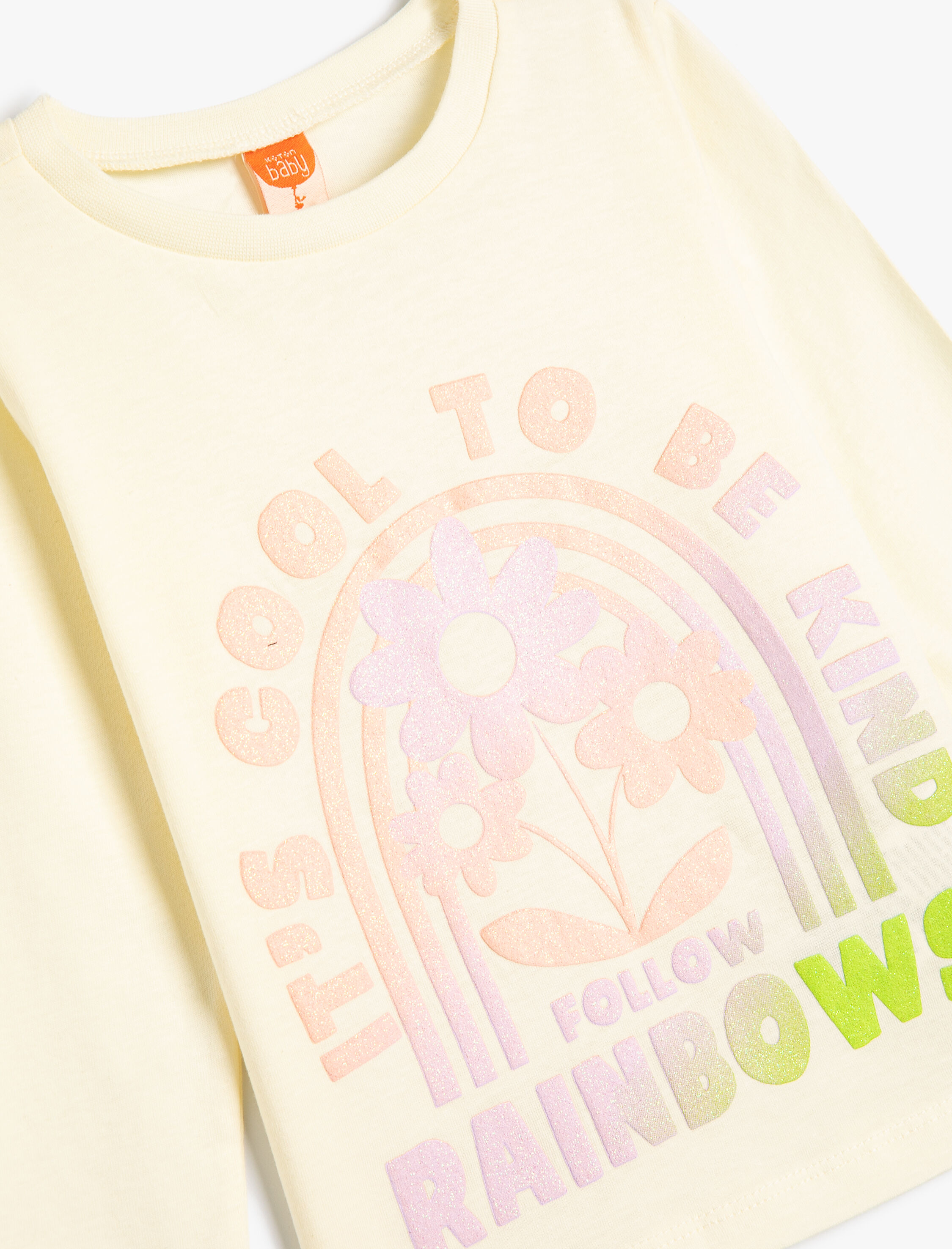 Kız Bebek Tişört Uzun Kollu Bisiklet Yaka Baskı Detaylı Pamuklu