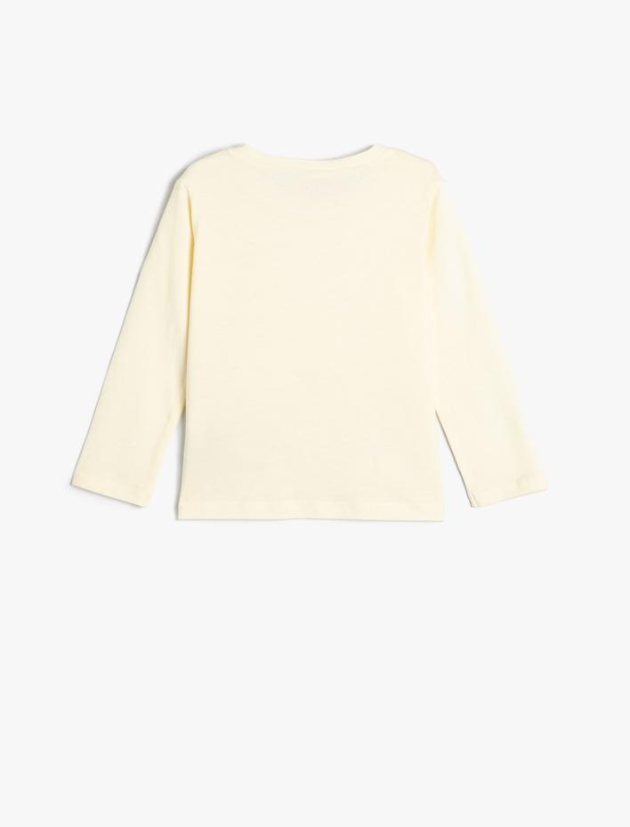 Kız Bebek Tişört Uzun Kollu Bisiklet Yaka Baskı Detaylı Pamuklu