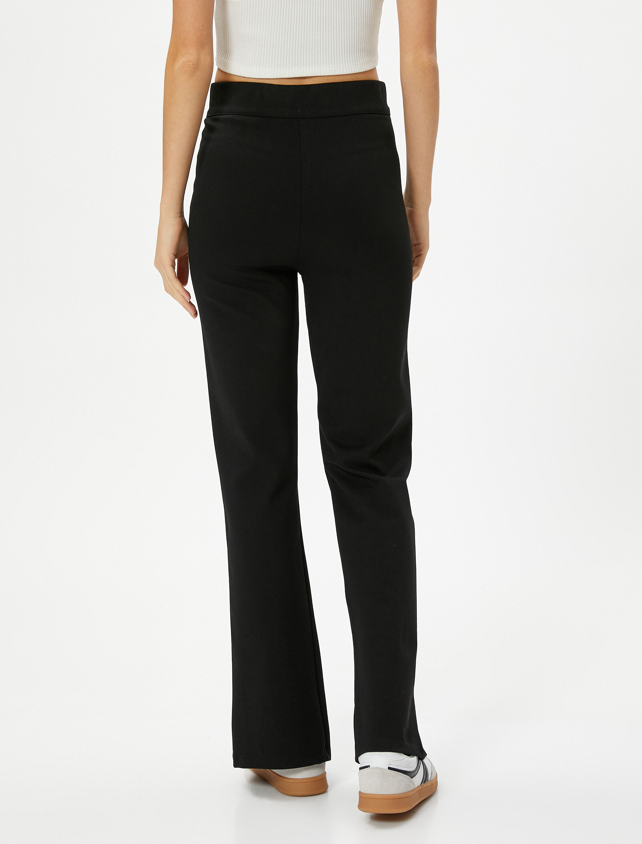   Tayt Pantolon Yırtmaç Detaylı Nervürlü Yüksek Bel Düğmeli