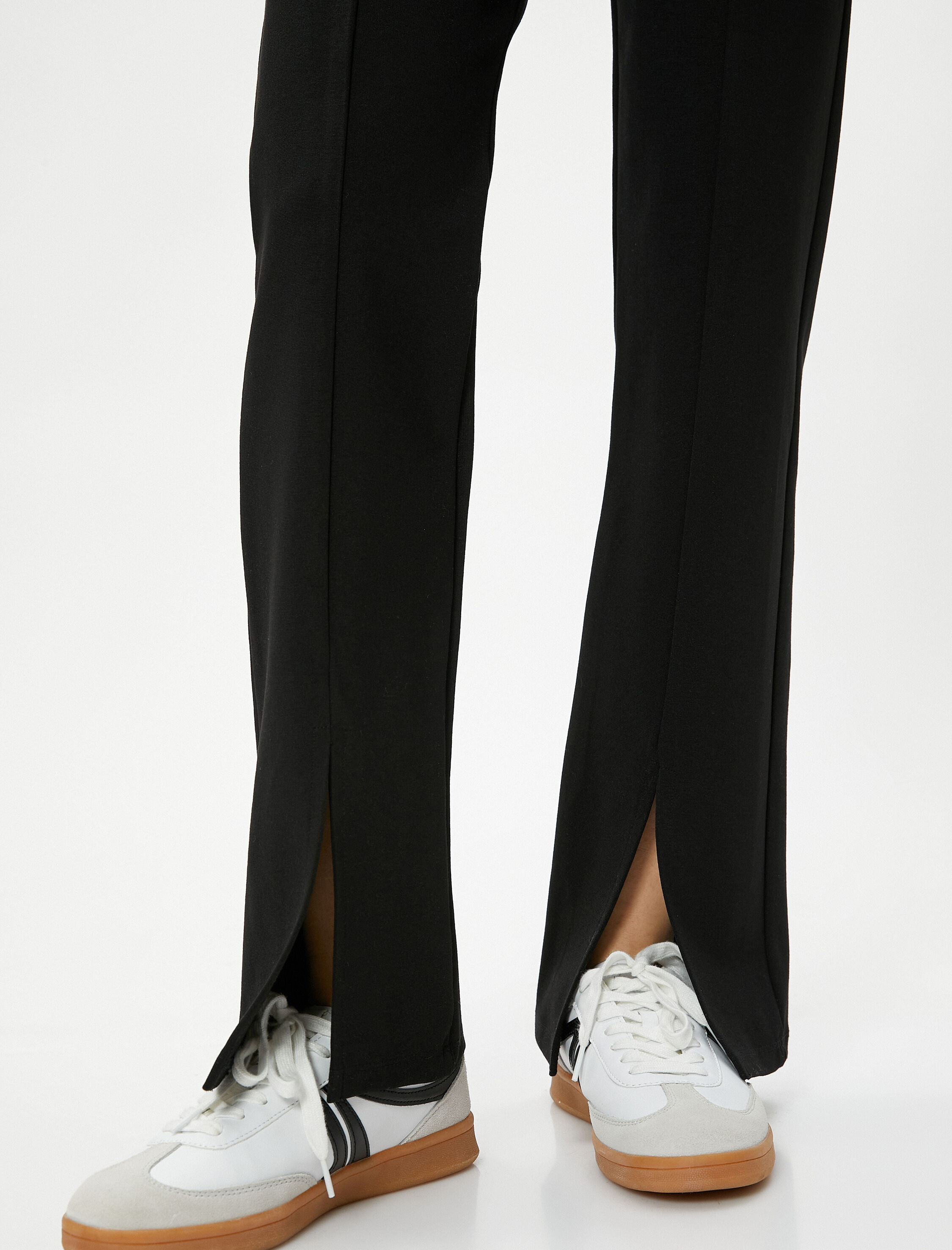   Tayt Pantolon Yırtmaç Detaylı Nervürlü Yüksek Bel Düğmeli