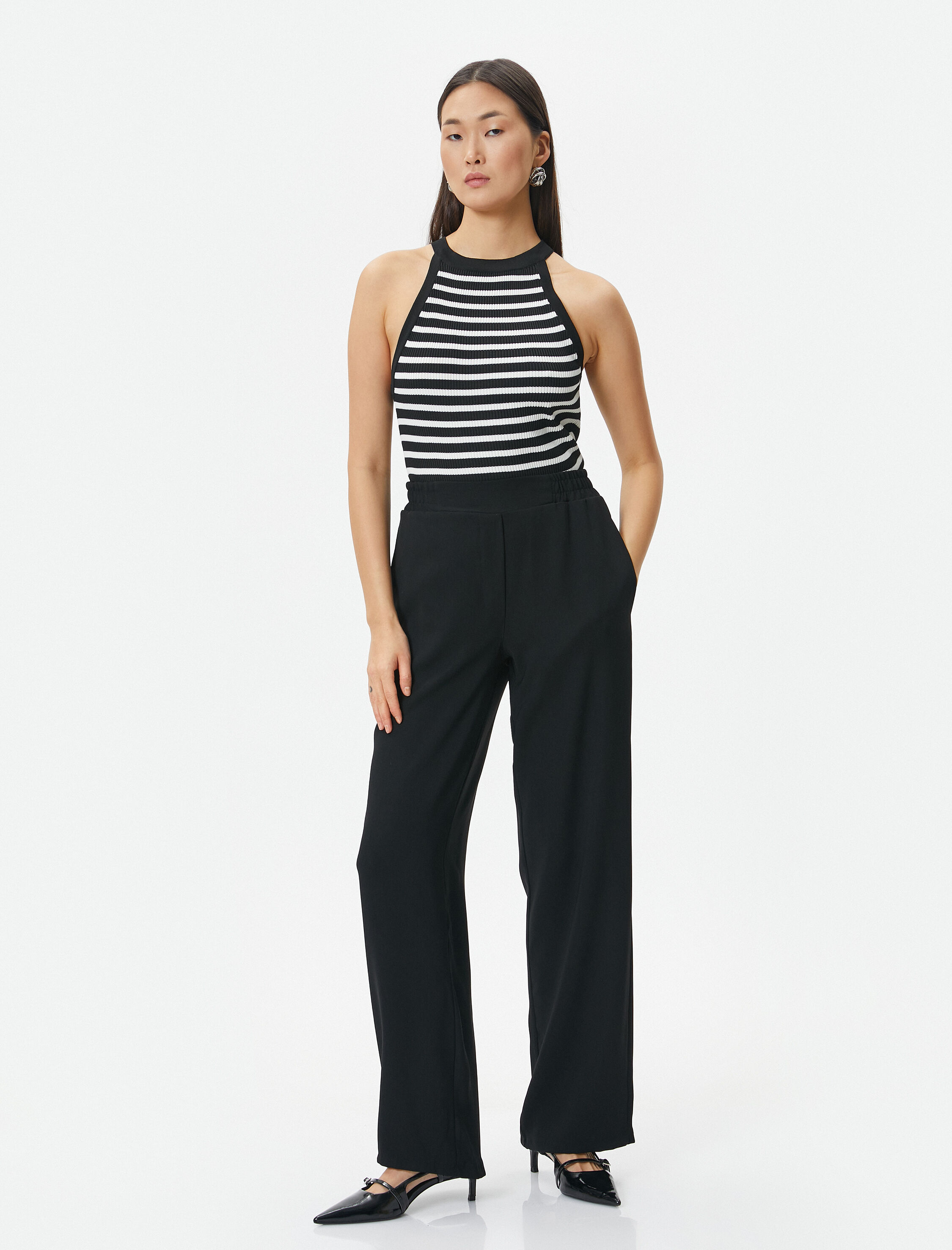   Palazzo Pantolon Yüksek Bel Cep Detaylı