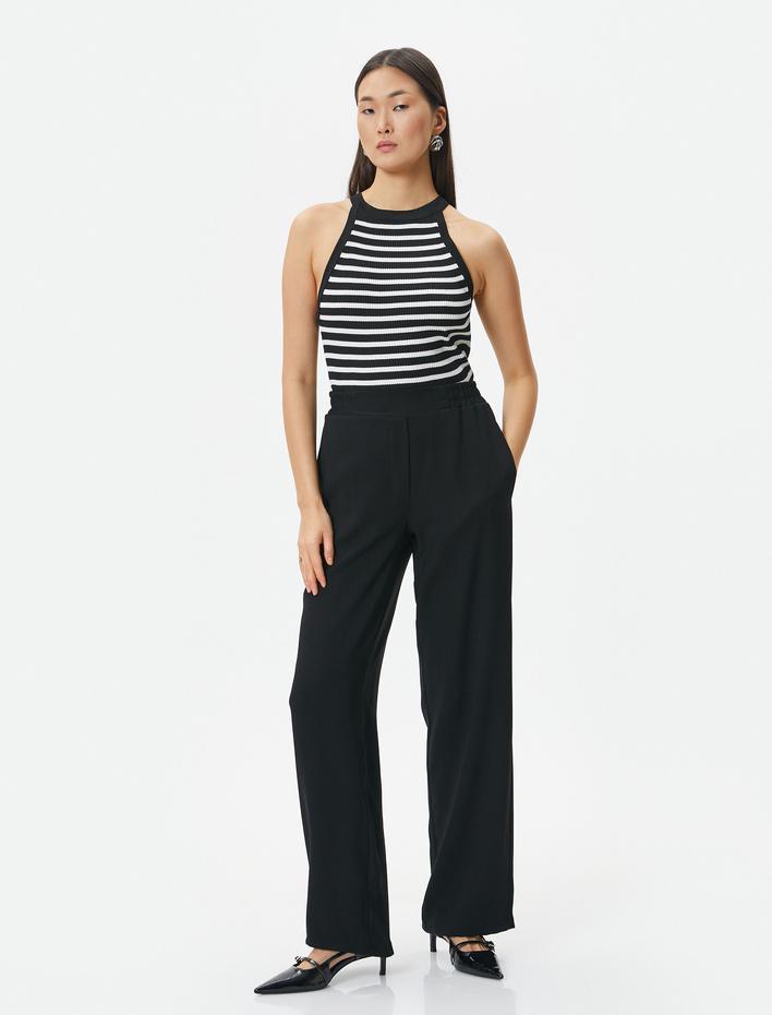  Palazzo Pantolon Yüksek Bel Cep Detaylı