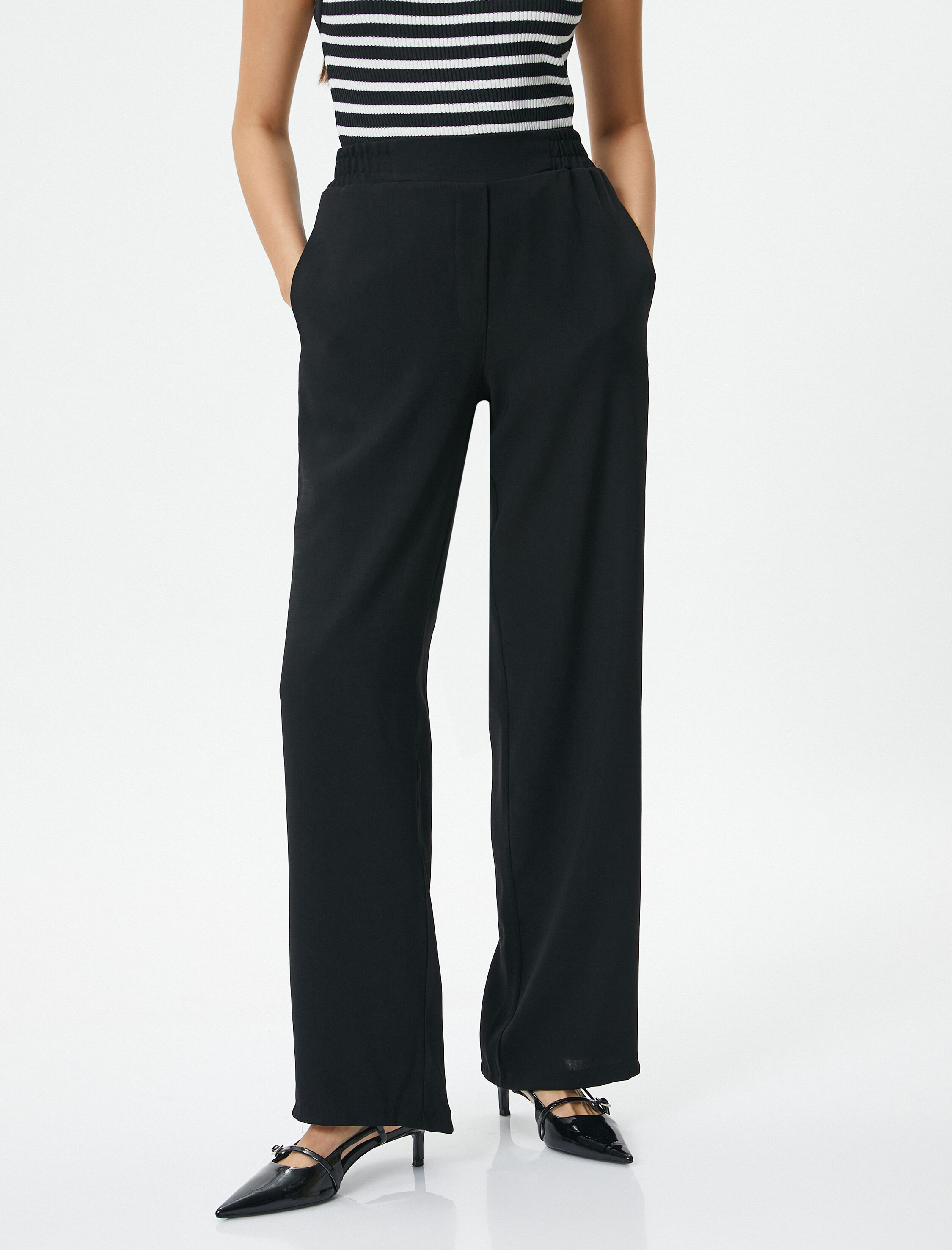   Palazzo Pantolon Yüksek Bel Cep Detaylı