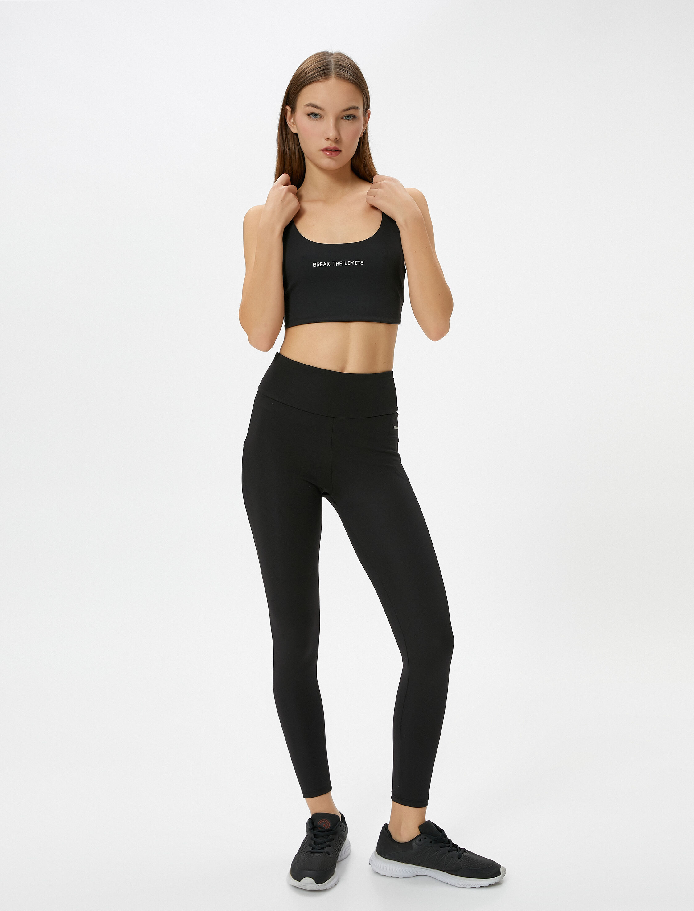   Spor Tayt Cepli Yüksek Bel Dar Kalıp Baskı Detaylı