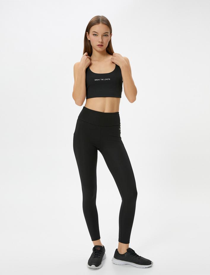  Spor Tayt Cepli Yüksek Bel Dar Kalıp Baskı Detaylı