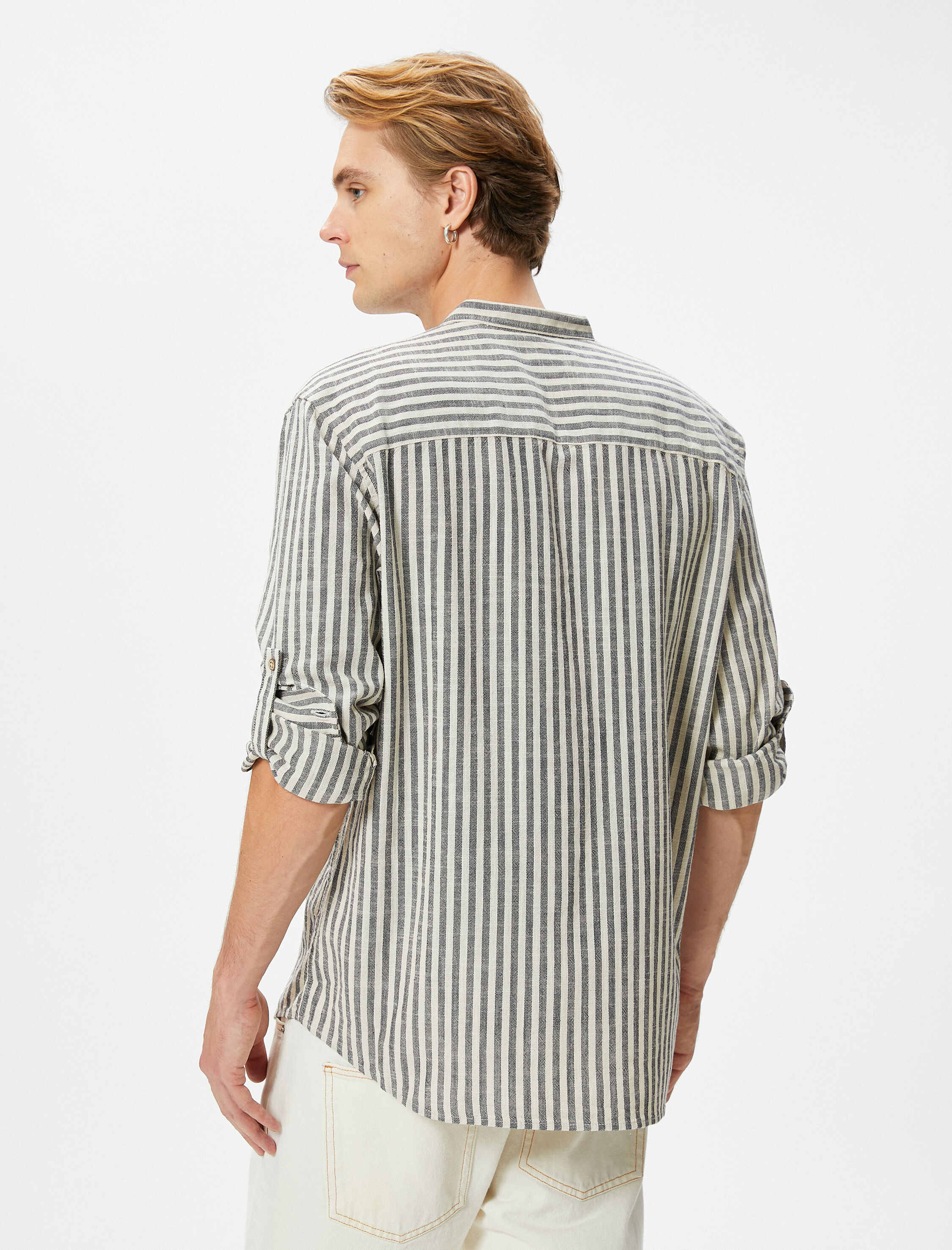 Hakim Yaka Gömlek Düğmeli Kıvrılabilir Kol Detaylı Pamuklu Regular Fit