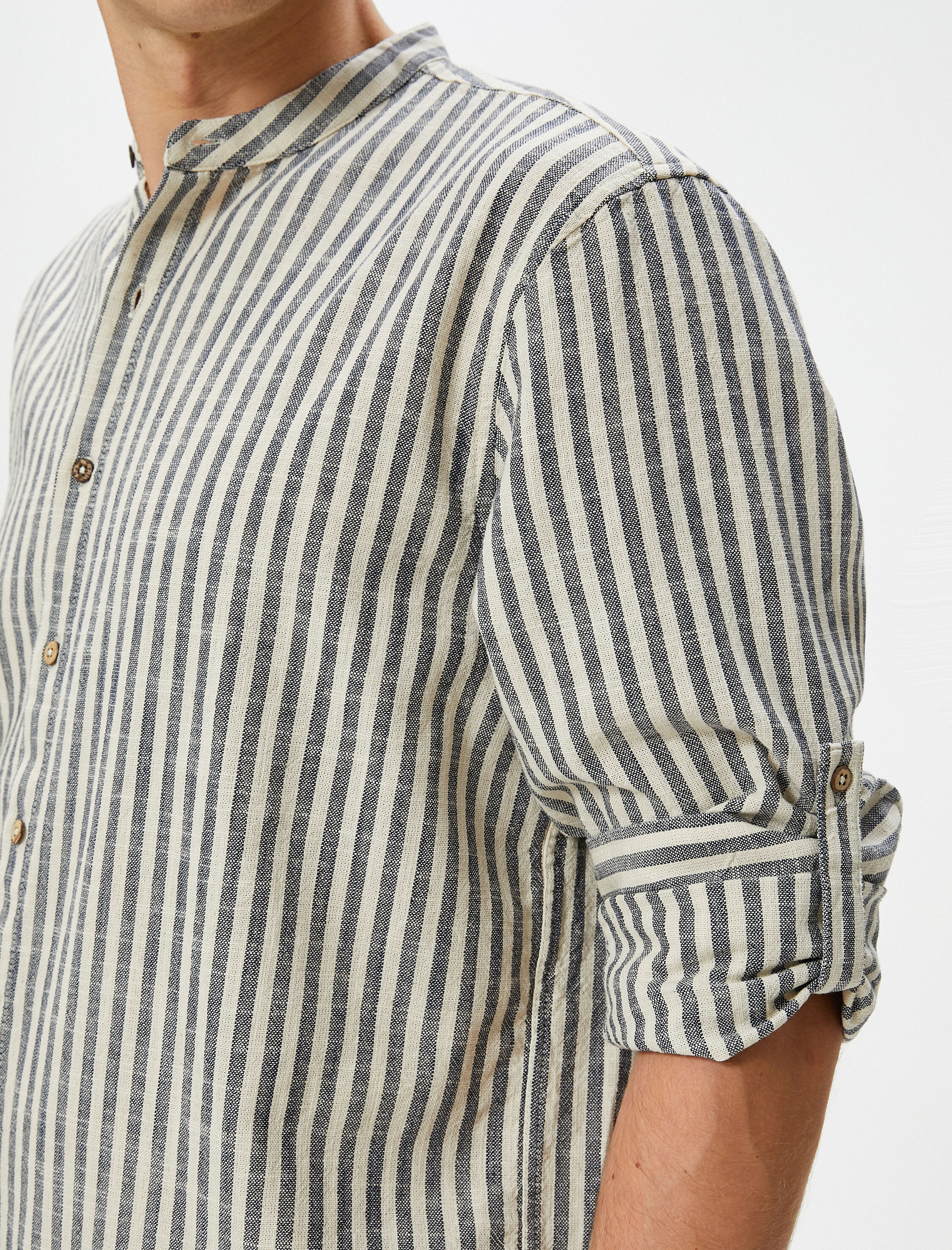 Hakim Yaka Gömlek Düğmeli Kıvrılabilir Kol Detaylı Pamuklu Regular Fit