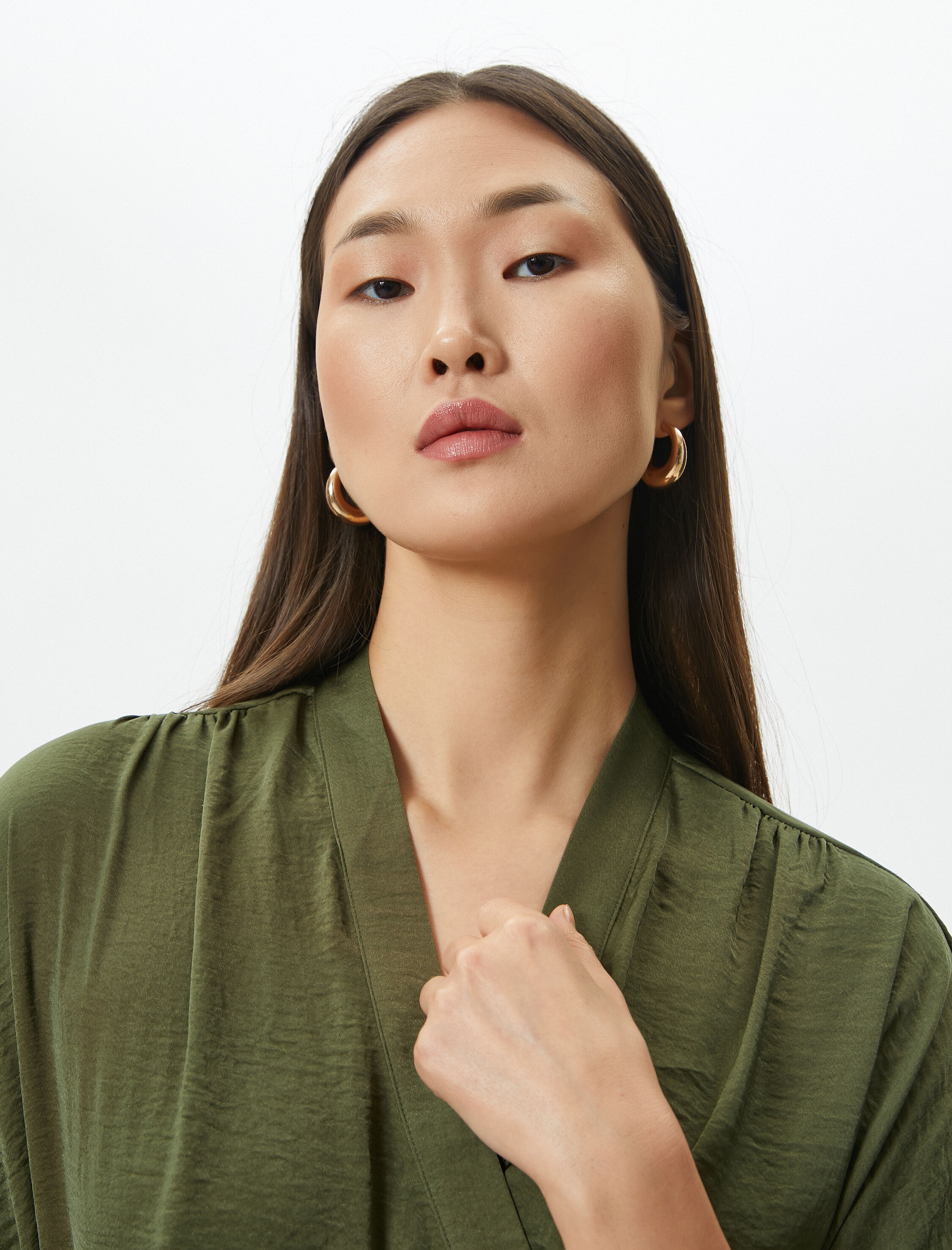   Midi Elbise V Yaka Geniş Kısa Kollu Cepli