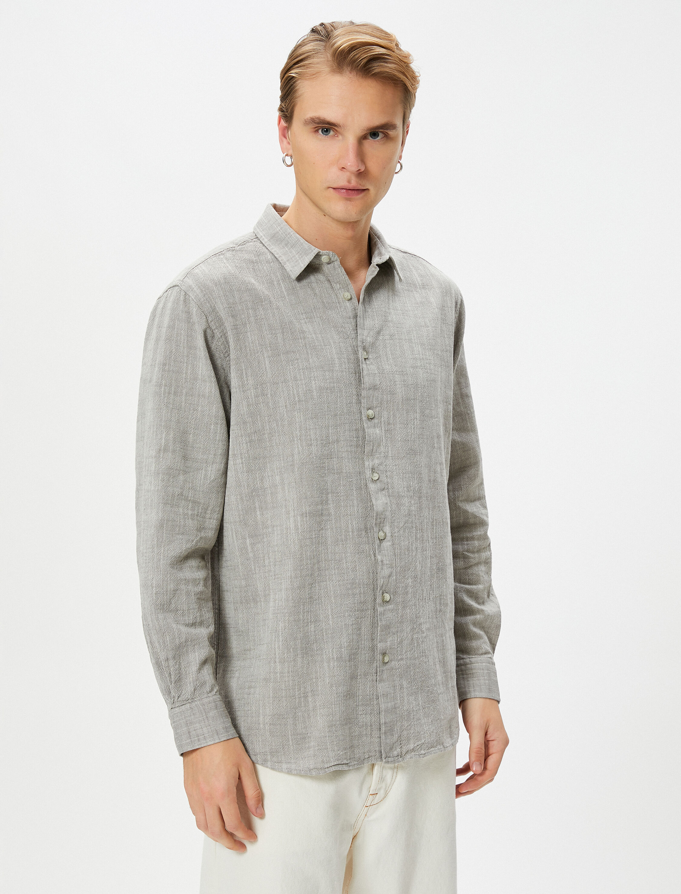   Basic Gömlek Klasik Yaka Düğmeli Uzun Kollu Pamuklu Regular Fit