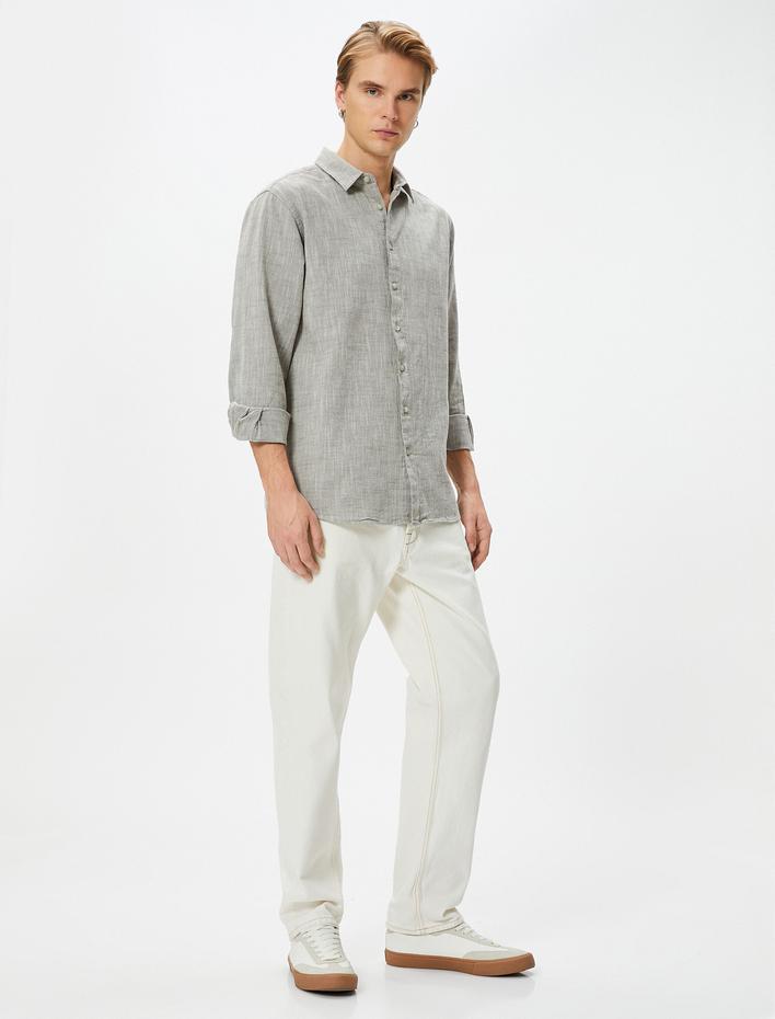  Basic Gömlek Klasik Yaka Düğmeli Uzun Kollu Pamuklu Regular Fit