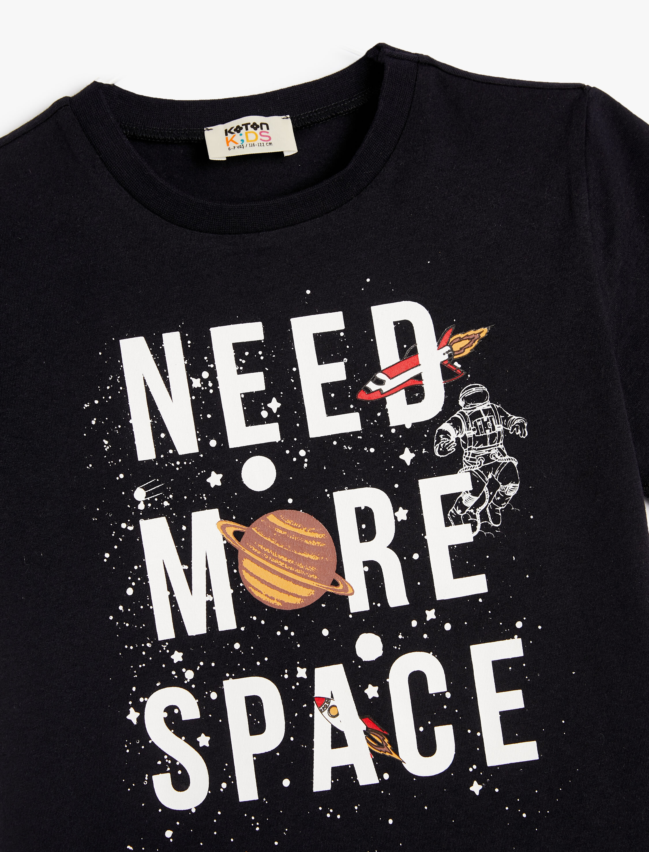  Erkek Çocuk Tişört Uzay Temalı Kısa Kollu Bisiklet Yaka Pamuklu