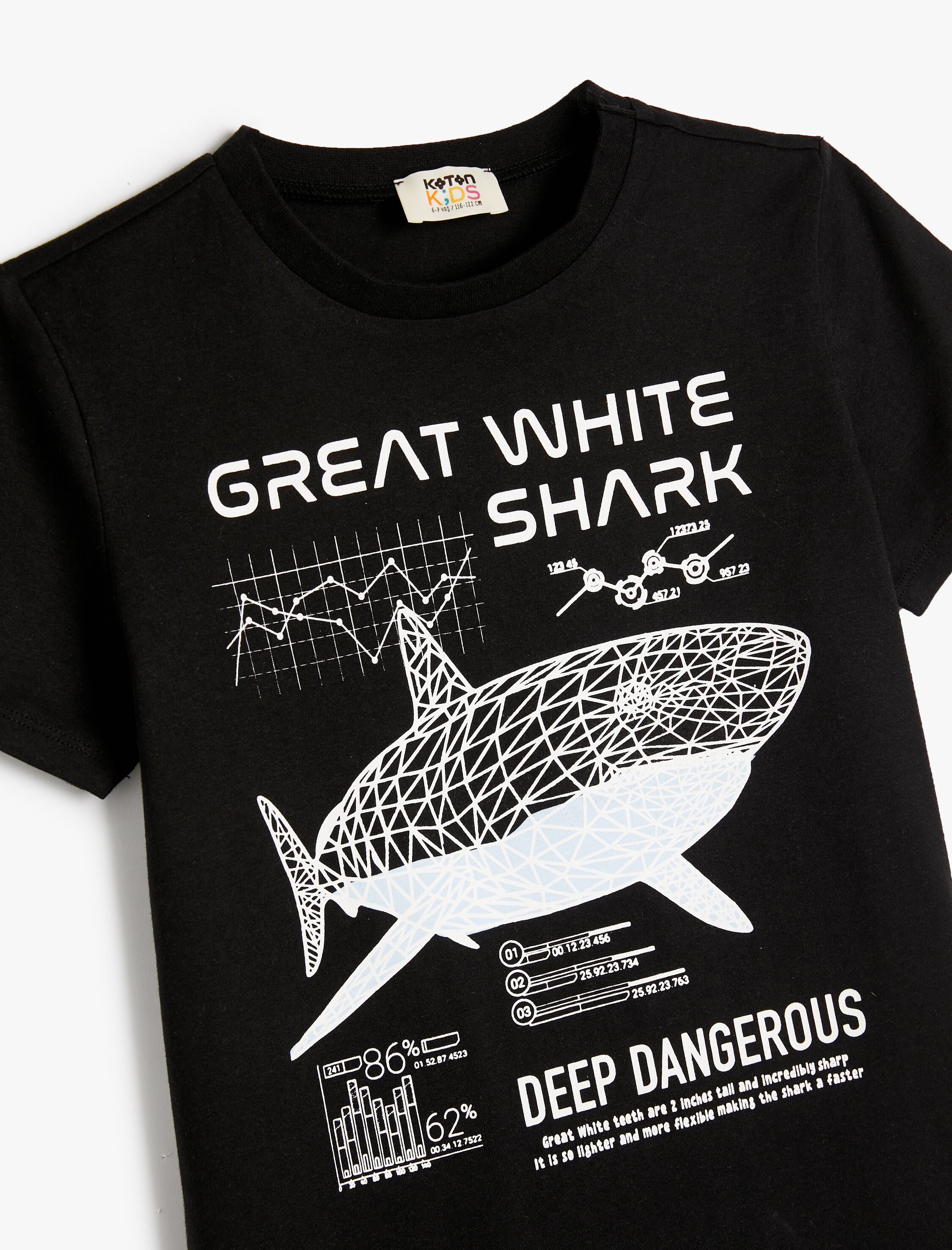  Erkek Çocuk Tişört Köpek Balığı Baskılı Kısa Kollu Pamuklu