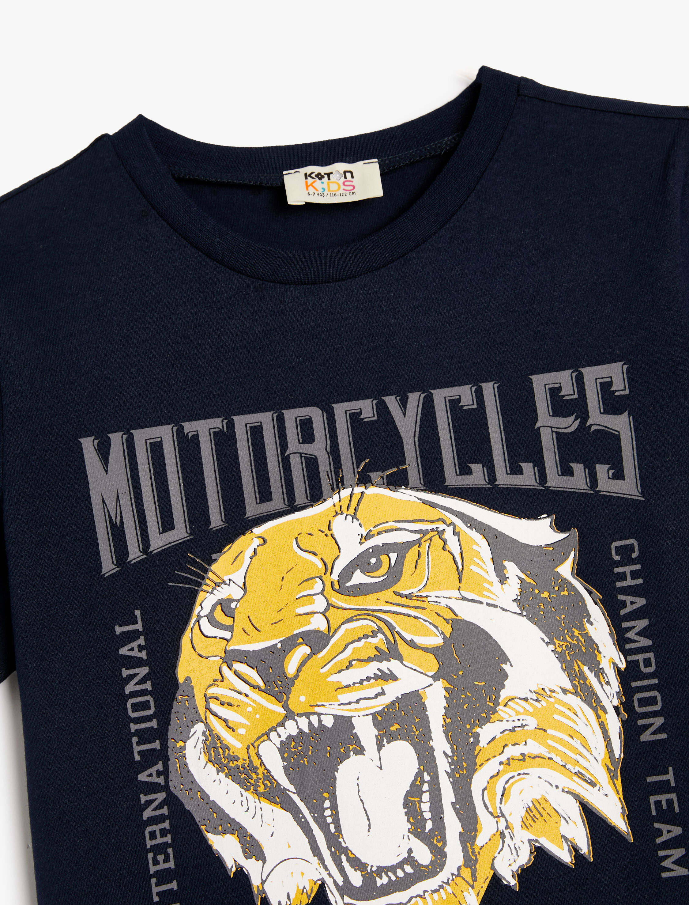  Erkek Çocuk Kaplanlı Tişört Kısa Kollu Bisiklet Yaka Pamuklu