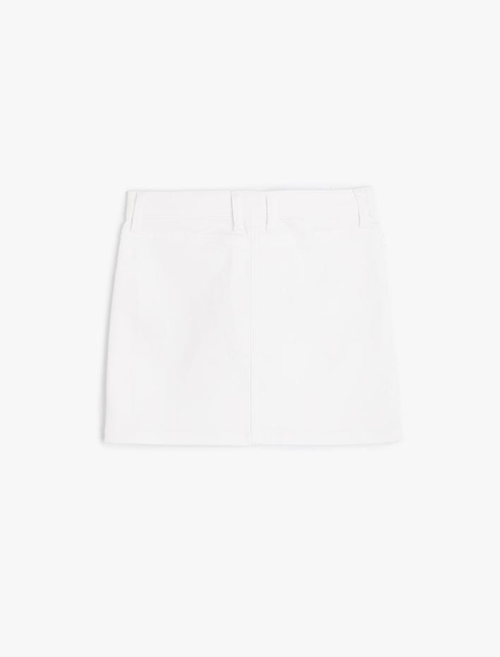 Kız Çocuk Mini Etek Cepli Düğmeli Pamuklu