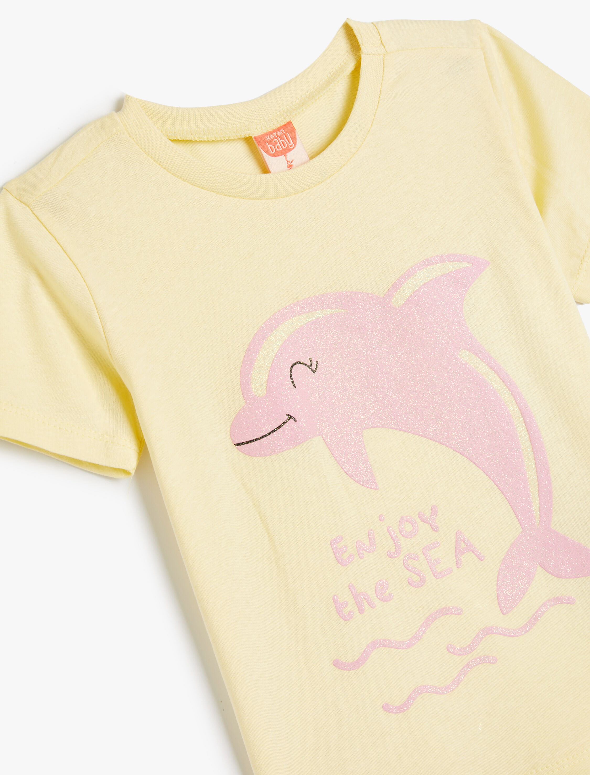  Kız Bebek Tişört Yunus Baskılı Kısa Kollu Bisiklet Yaka Pamuklu