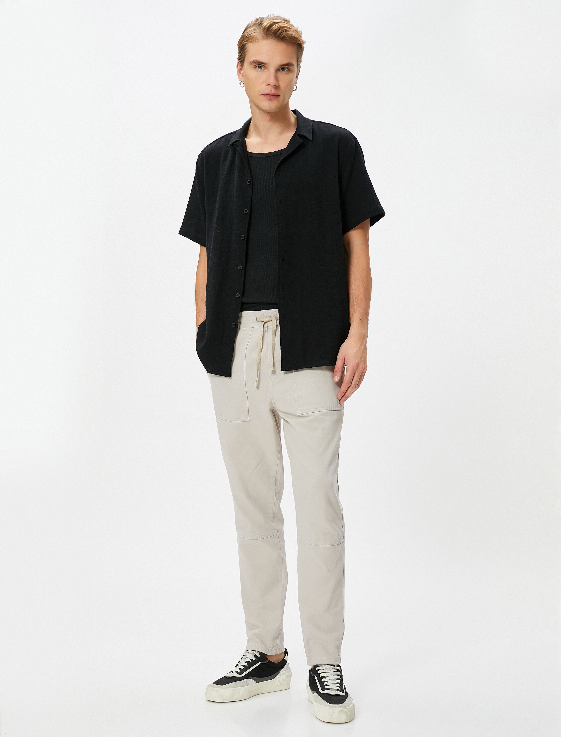 Beli Bağcıklı Pantolon Cep Detaylı Pamuklu