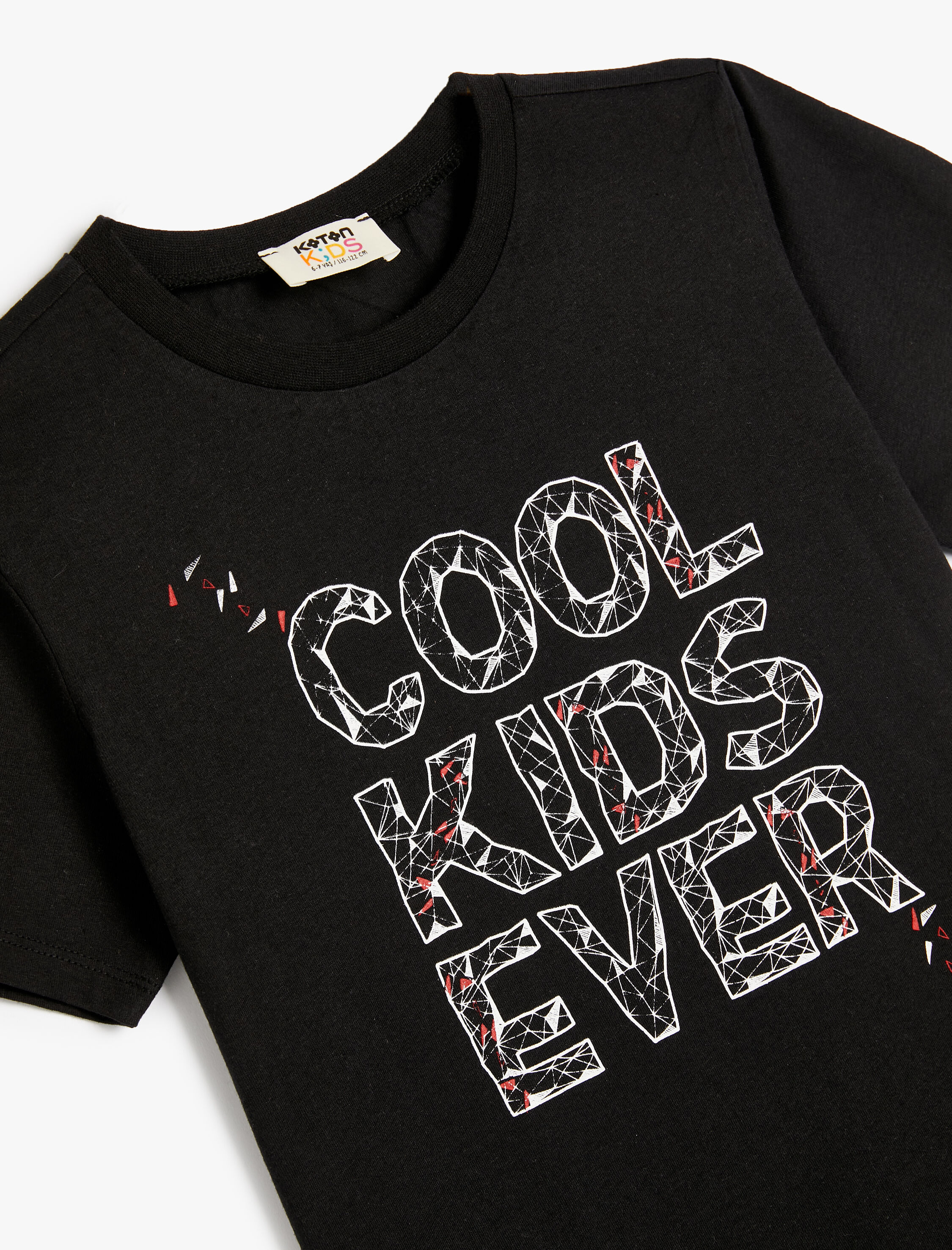  Erkek Çocuk Tişört Slogan Baskılı Kısa Kollu Bisiklet Yaka Pamuklu