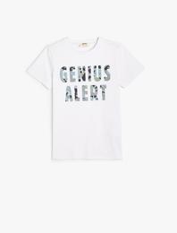 Tişört Slogan Baskılı Kısa Kollu Bisiklet Yaka Pamuklu