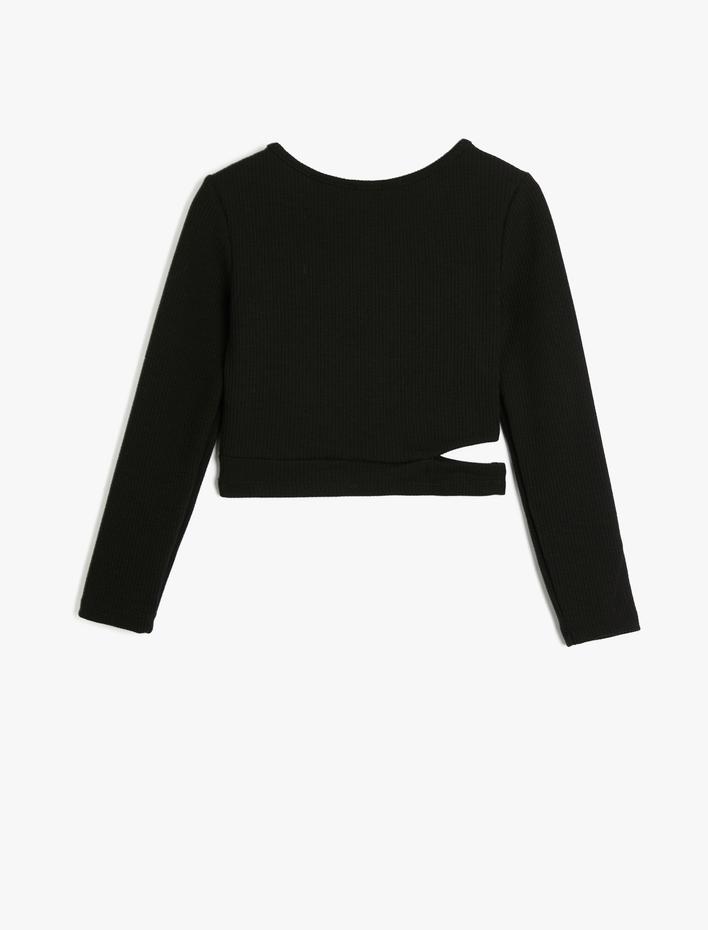 Kız Çocuk Uzun Kollu Basic Tişört Pencere Detaylı Bisiklet Yaka Kaşkorse