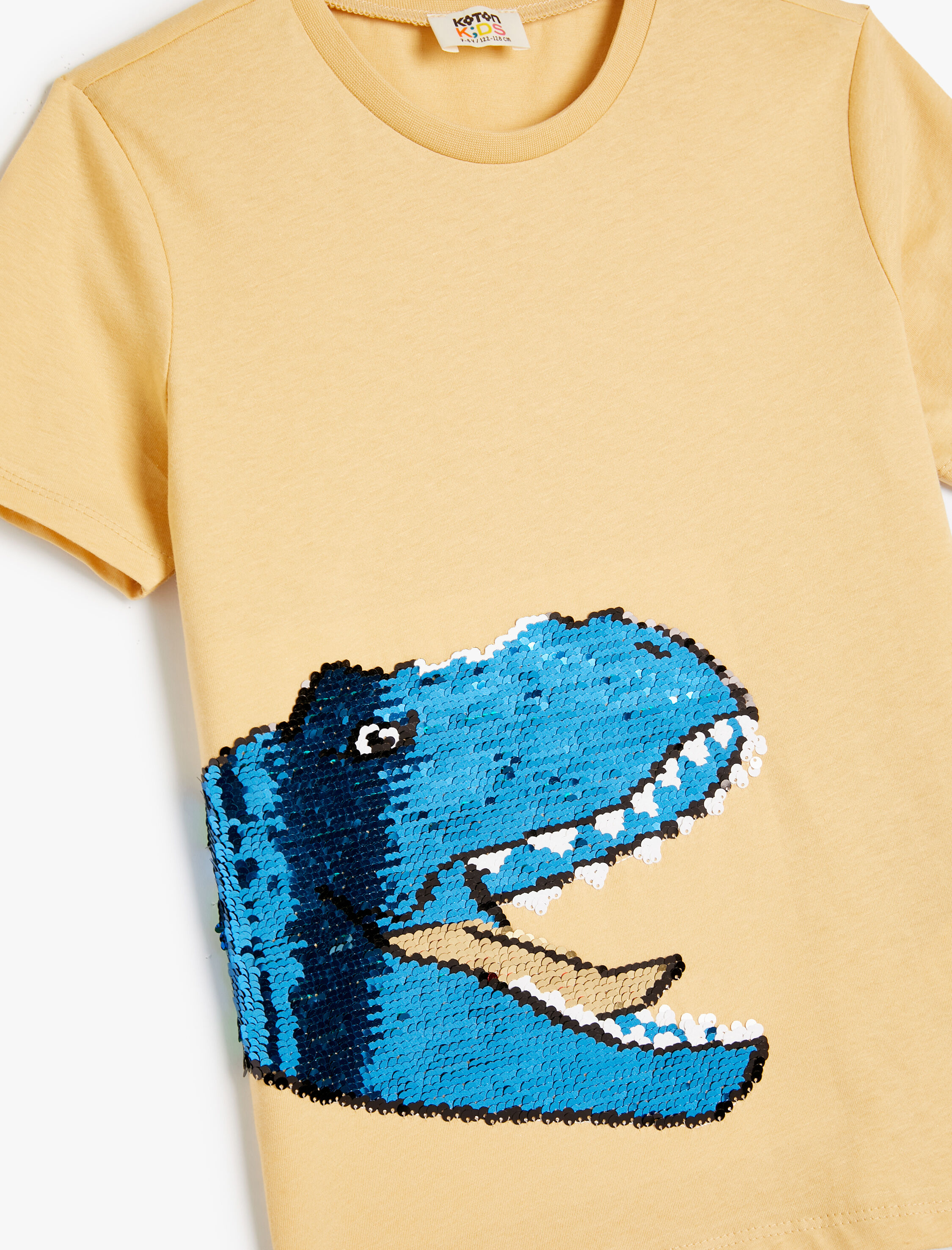  Erkek Çocuk Dinozorlu Tişört Kısa Kollu Pullu Payetli Bisiklet Yaka Pamuklu